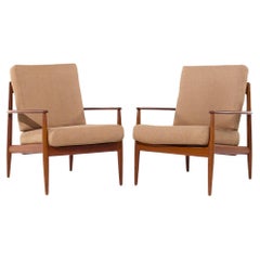Grete Jalk for France and Son F118 Mid Century Danish Teak Lounge Chairs - Pair