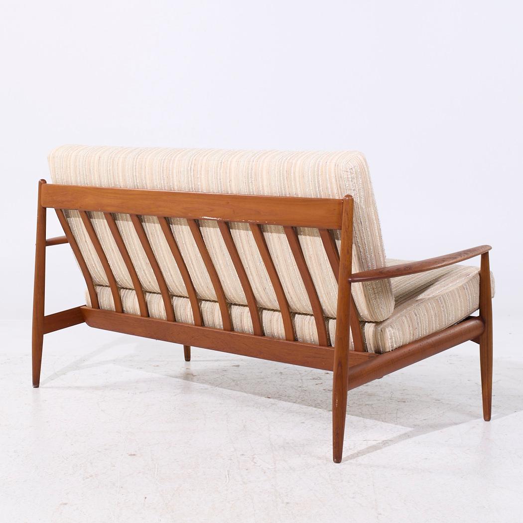 Upholstery Grete Jalk for France and Son Mid Century Danish Teak Loveseat Sofa For Sale