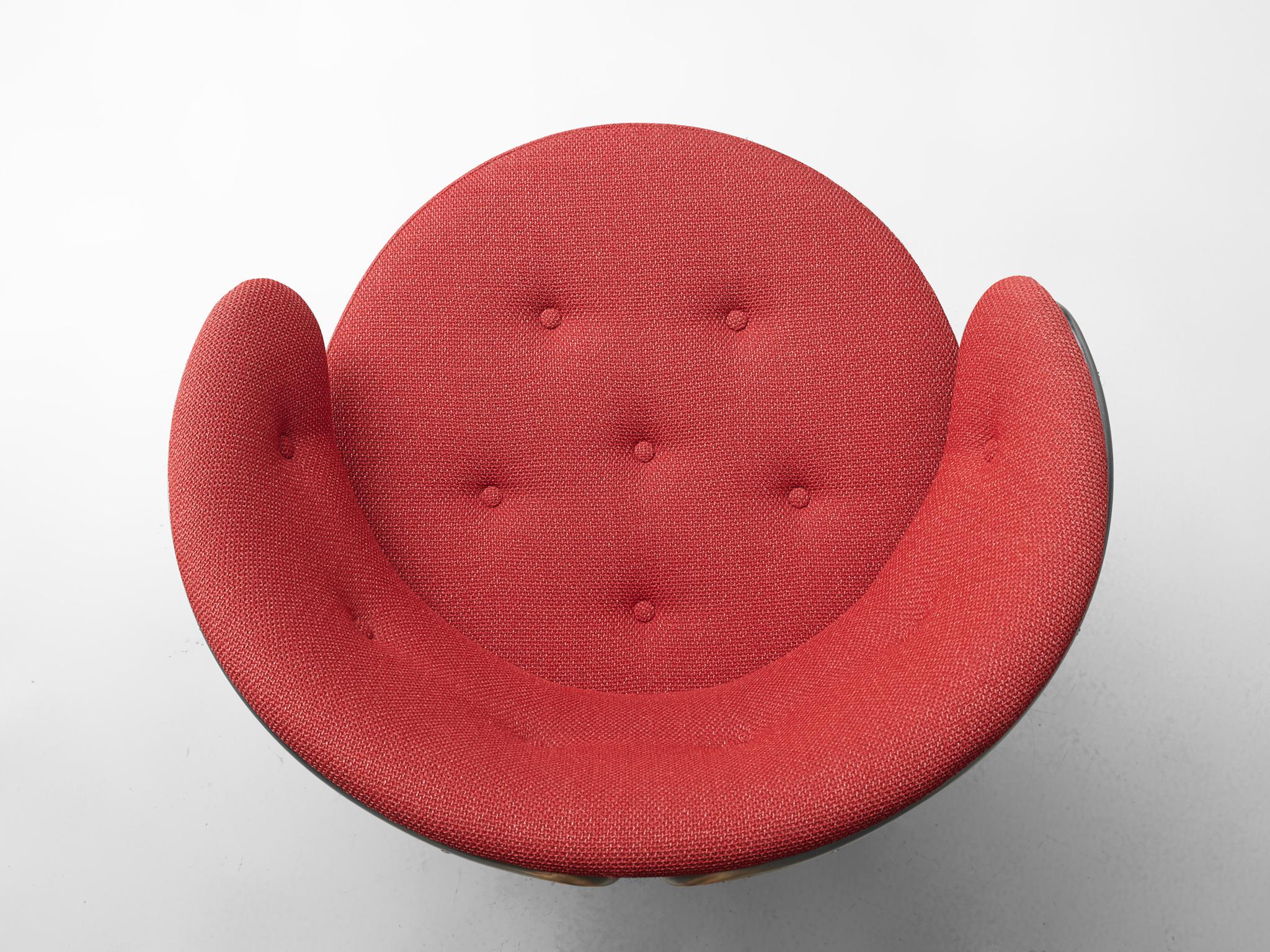 Scandinavian Modern Grete Jalk for Fritz Hansen Easy Chair in Tubular Steel and Red Upholstery 