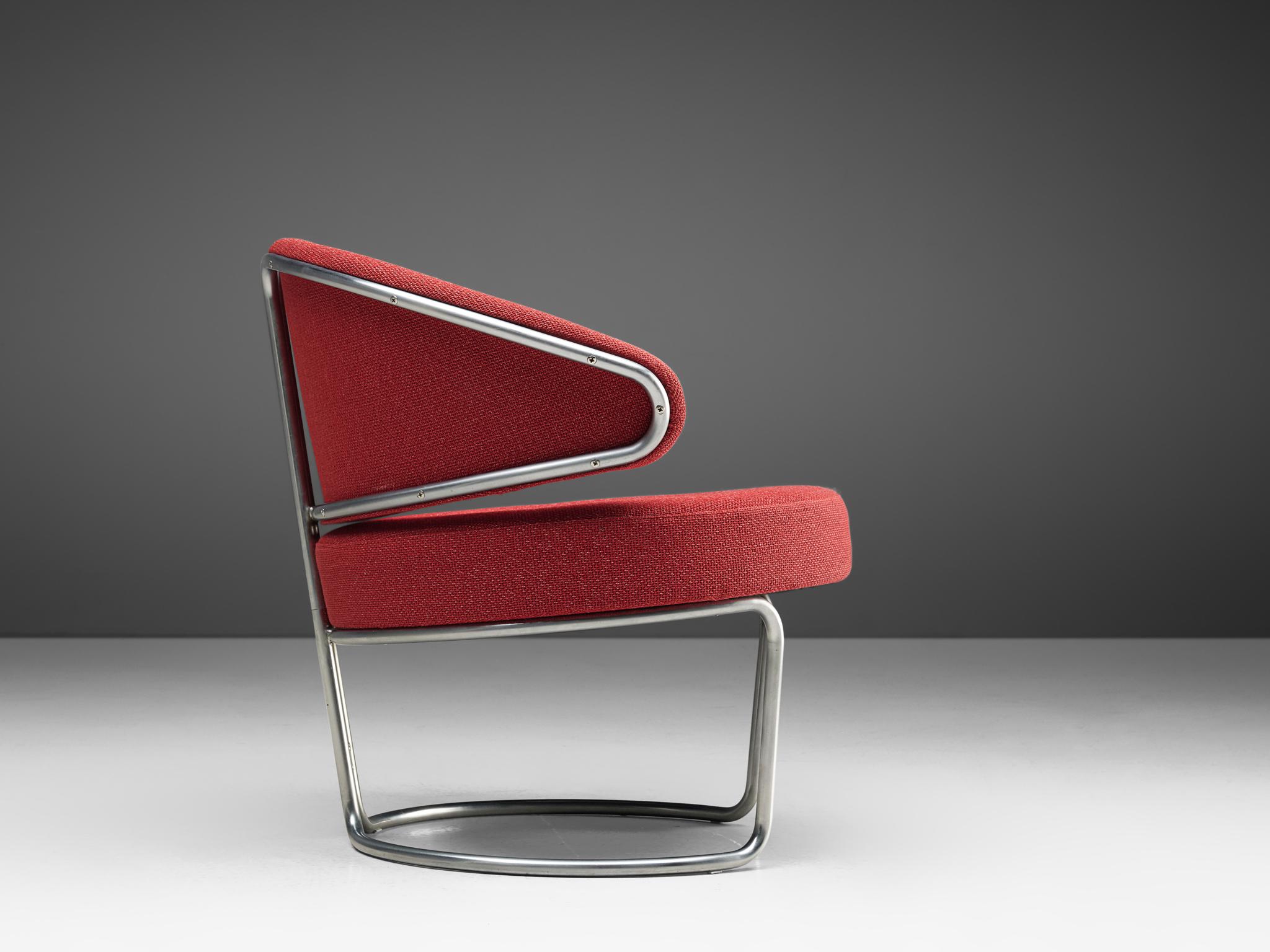 Danish Grete Jalk for Fritz Hansen Easy Chair in Tubular Steel and Red Upholstery 