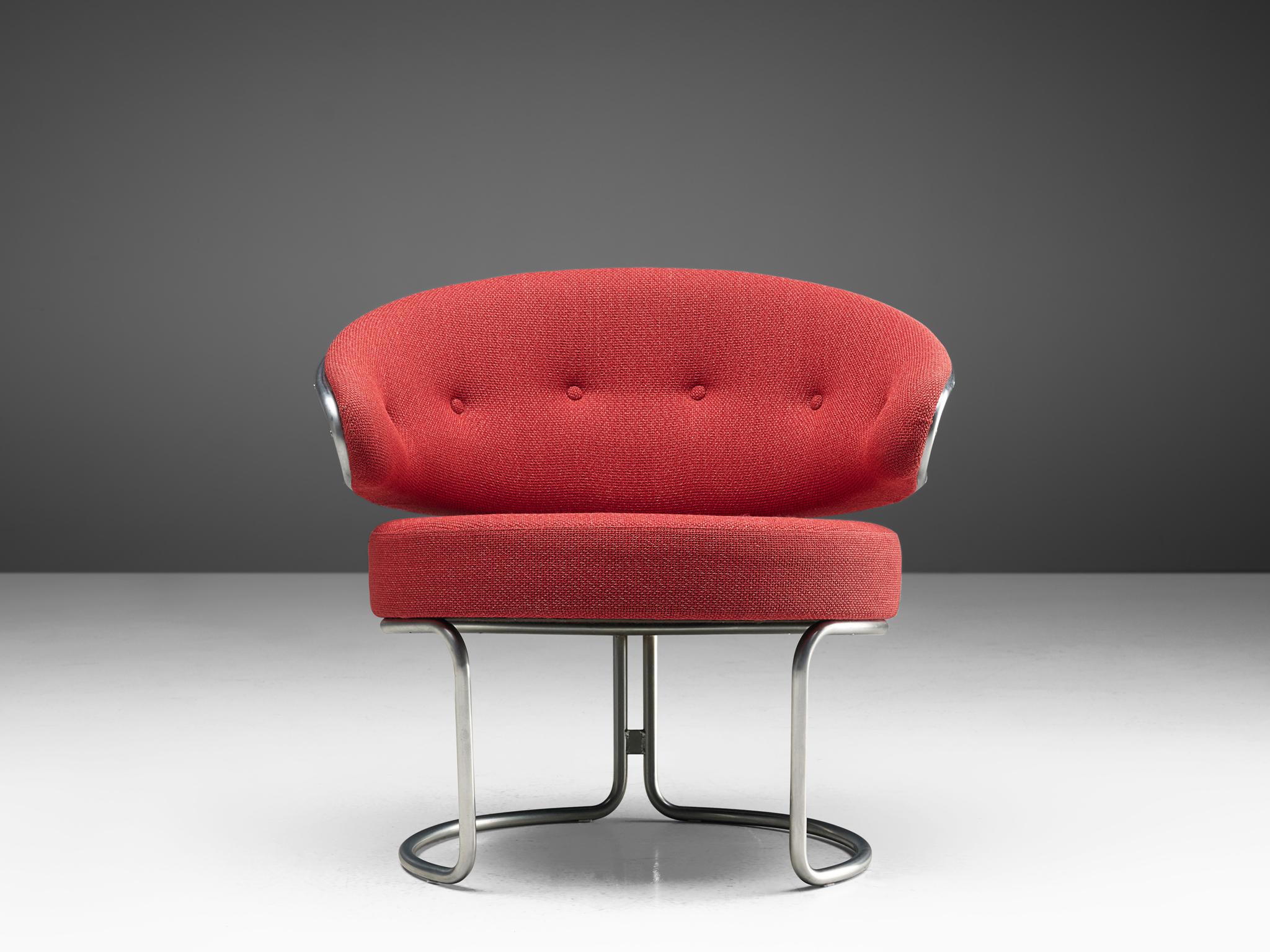Mid-20th Century Grete Jalk for Fritz Hansen Easy Chair in Tubular Steel and Red Upholstery 