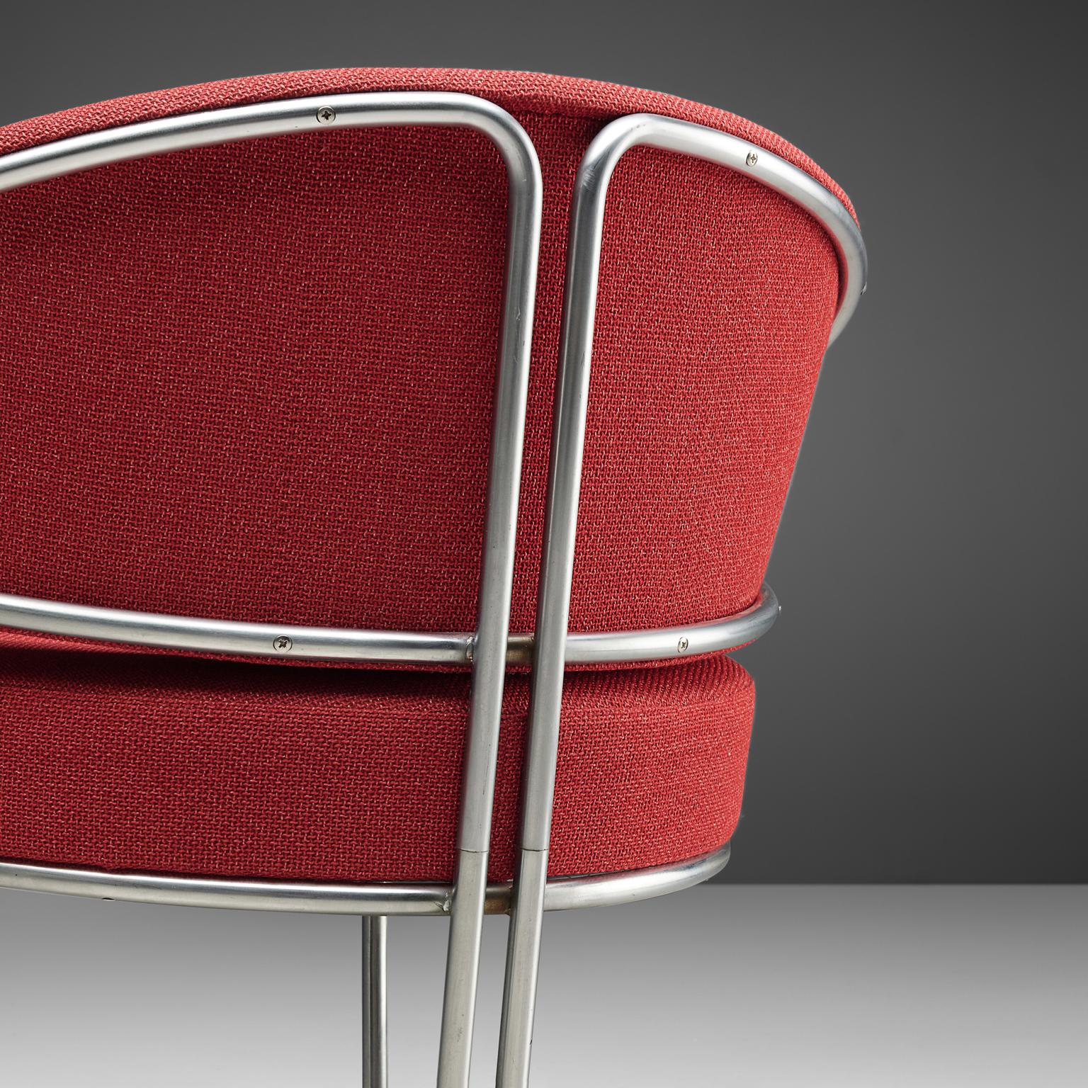 Metal Grete Jalk for Fritz Hansen Easy Chair in Tubular Steel and Red Upholstery 