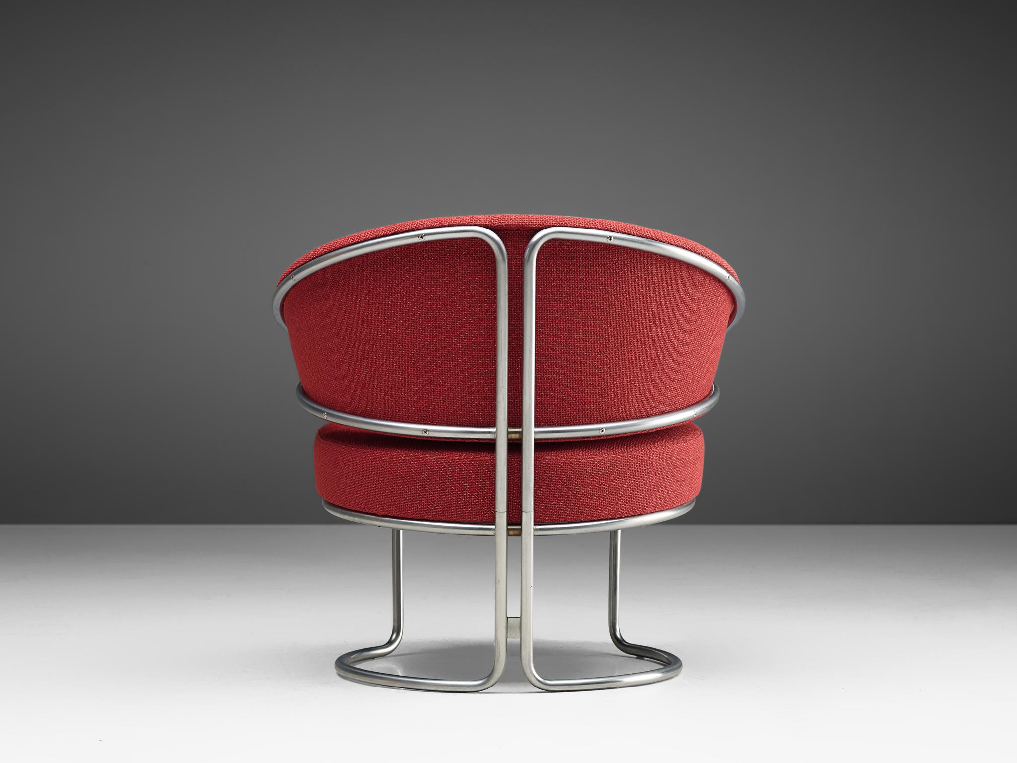 Grete Jalk for Fritz Hansen Easy Chair in Tubular Steel and Red Upholstery  1