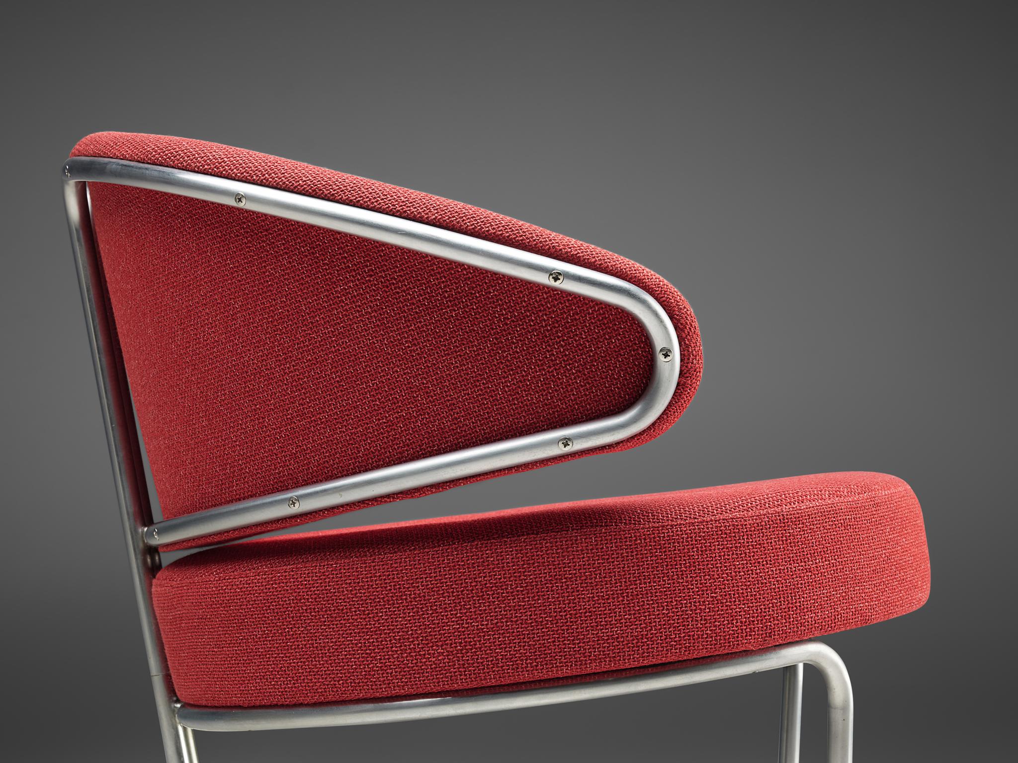 Grete Jalk for Fritz Hansen Easy Chair in Tubular Steel and Red Upholstery  2