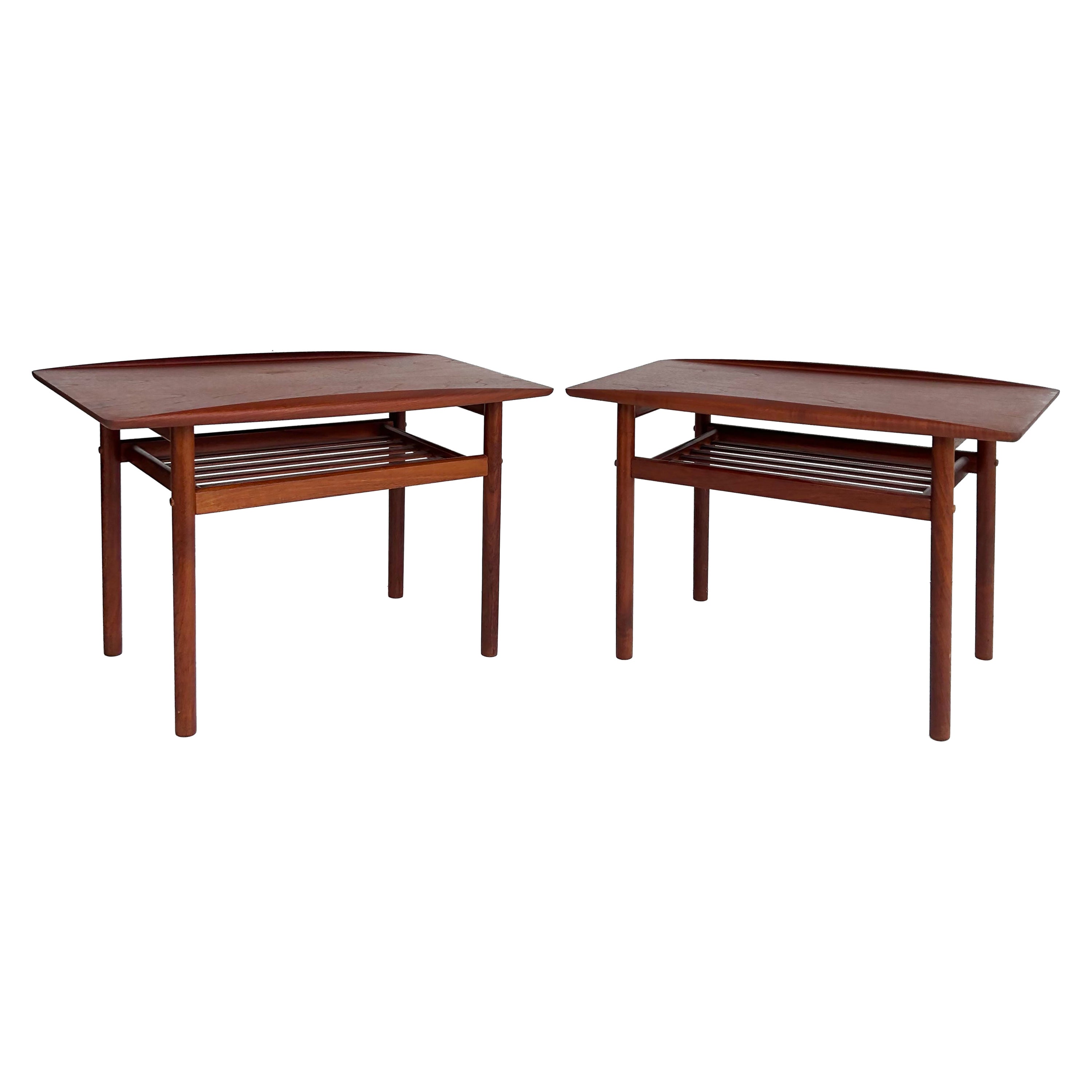Grete Jalk  Glostrup Mobelfabrik Teak End Side Tables, Denmark in Surfboard Form
