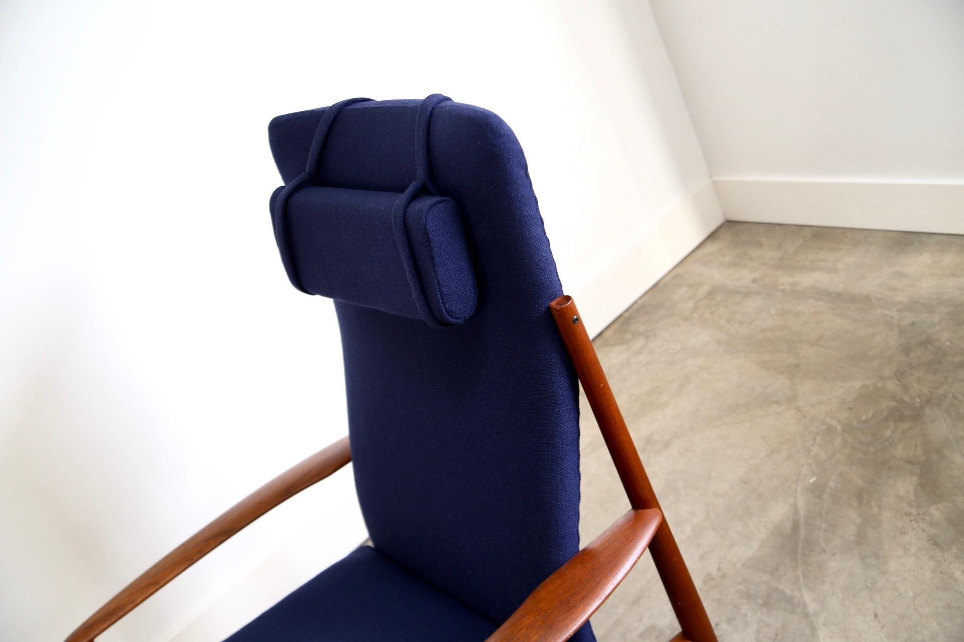 Grete Jalk High Back Lounge Chair Recently Reupholstered In Good Condition In St. Louis, MO