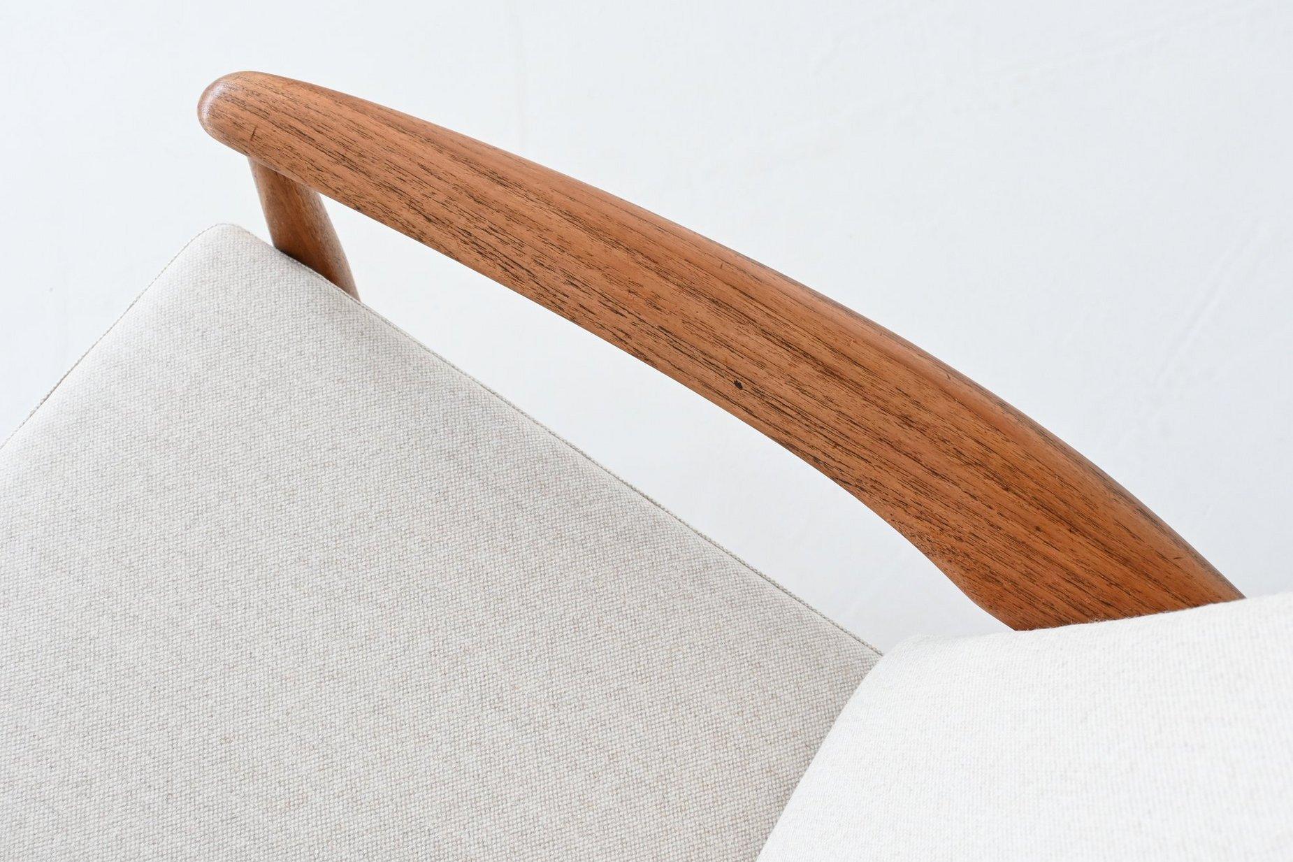 Grete Jalk lounge chair #128 in teak and wool France & Son Denmark 1960 For Sale 5