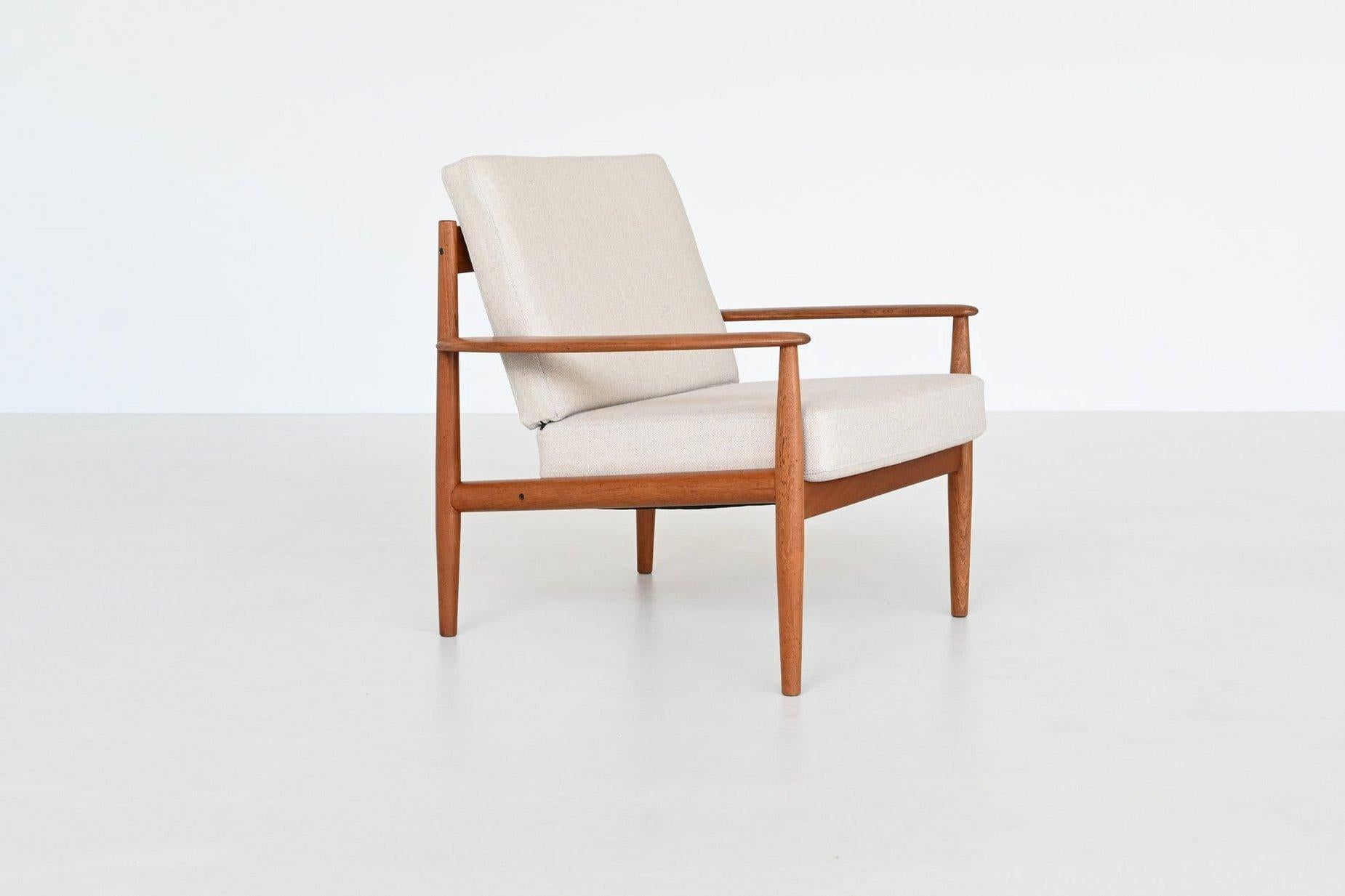 Grete Jalk lounge chair #128 in teak and wool France & Son Denmark 1960 For Sale 9