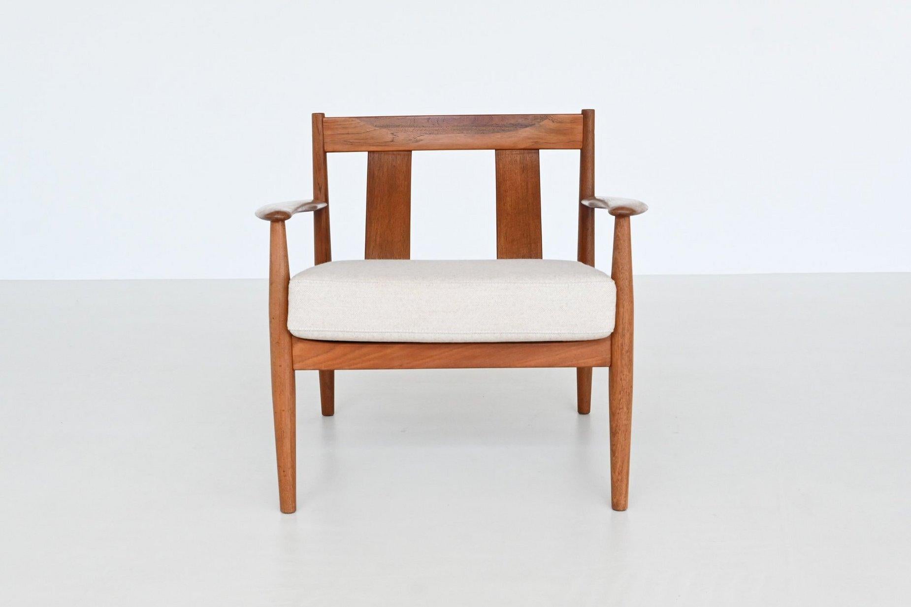 Grete Jalk lounge chair #128 in teak and wool France & Son Denmark 1960 For Sale 11