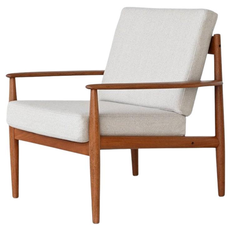 Grete Jalk lounge chair #128 in teak and wool France & Son Denmark 1960 For Sale