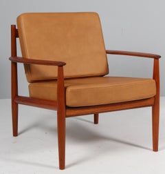 Grete Jalk Lounge-Sessel aus Teakholz und vollnarbigem Anilinleder, Dänemark, 1960er Jahre
