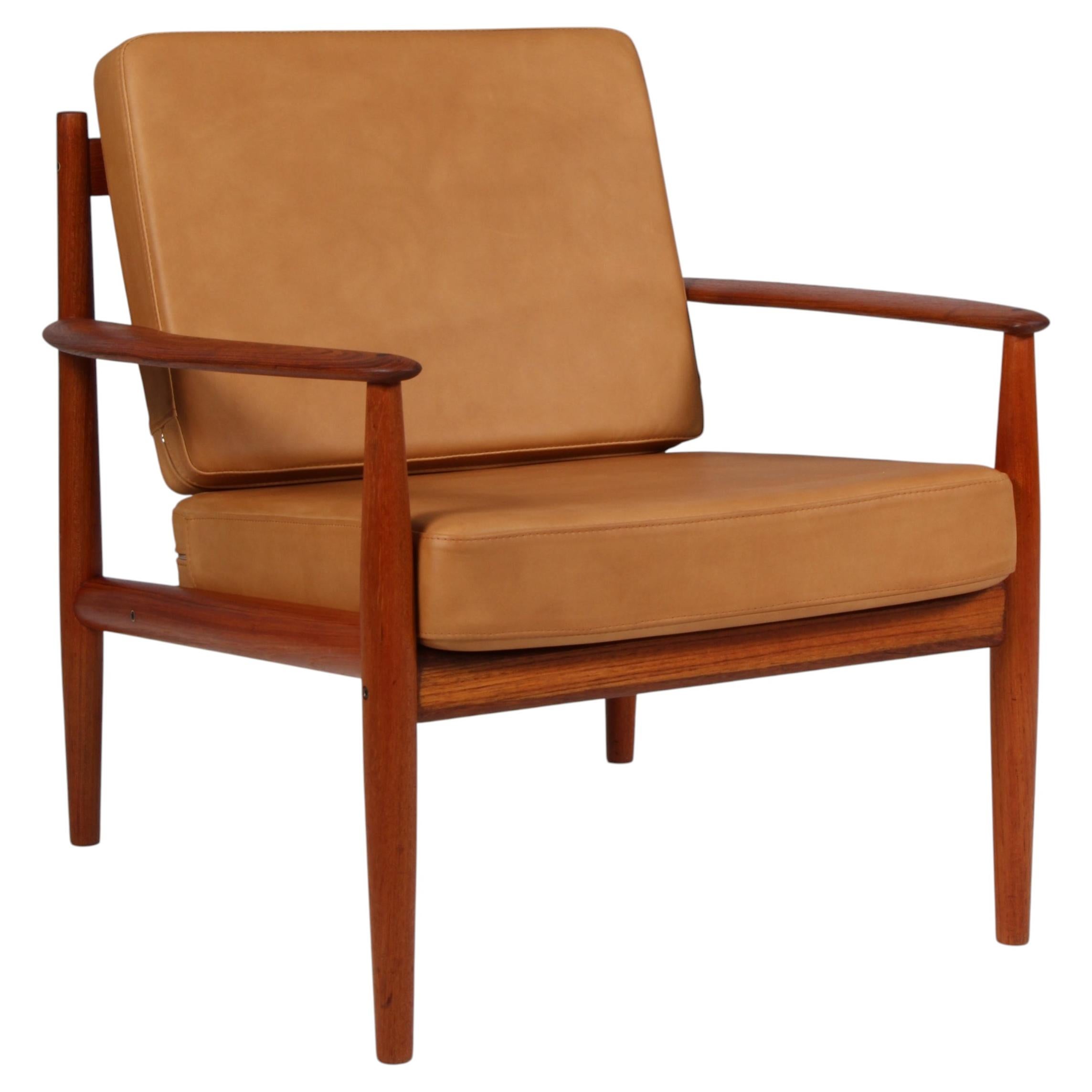 Grete Jalk Lounge Chair in teak and full grain aniline leather, Denmark 1960s