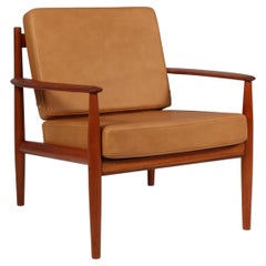 Grete Jalk Lounge-Sessel aus Teakholz und vollnarbigem Anilinleder, Dänemark, 1960er Jahre