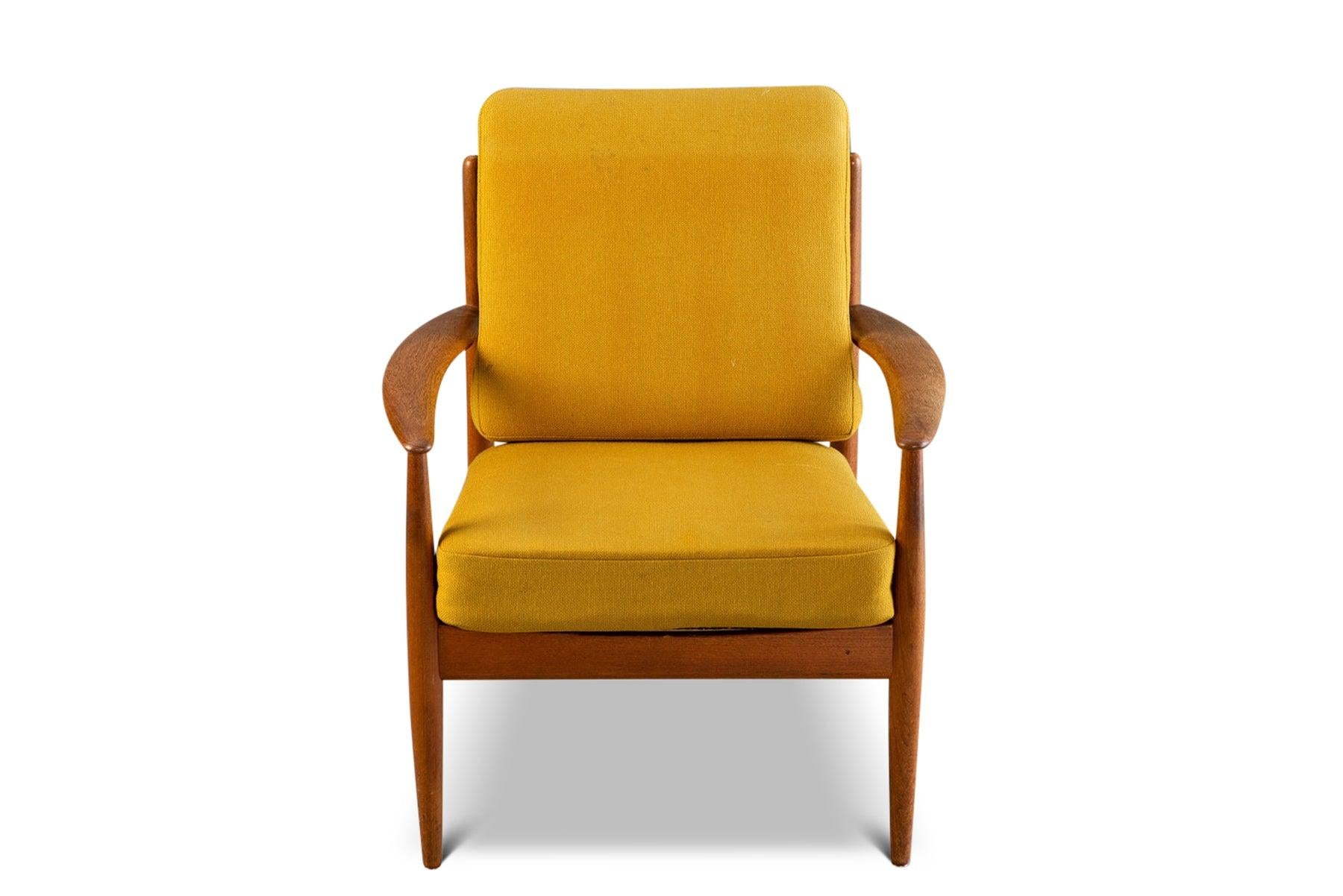 Danish Grete Jalk Lounge Chair in Teak + Yellow Wool