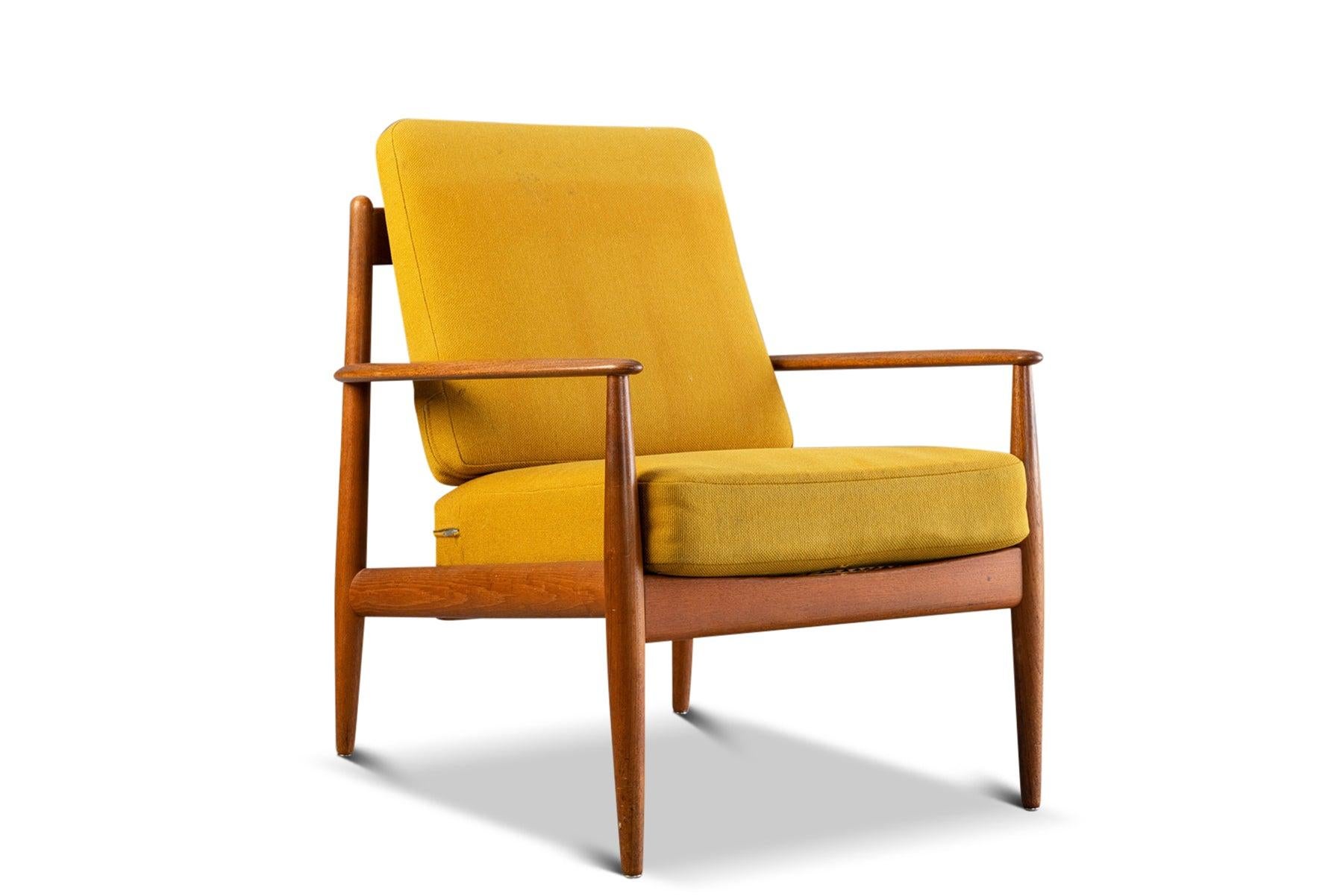20th Century Grete Jalk Lounge Chair in Teak + Yellow Wool