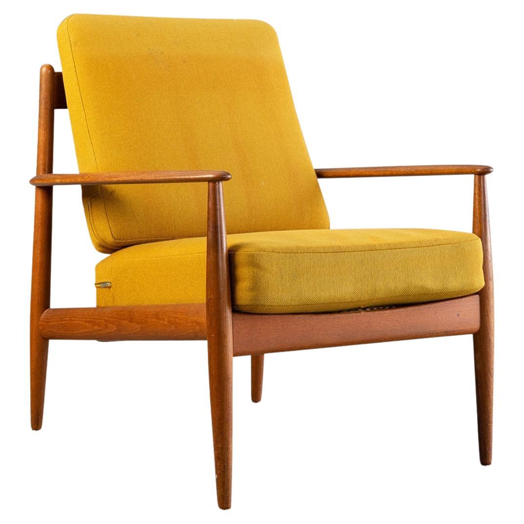 Grete Jalk Lounge Chair in Teak + Yellow Wool