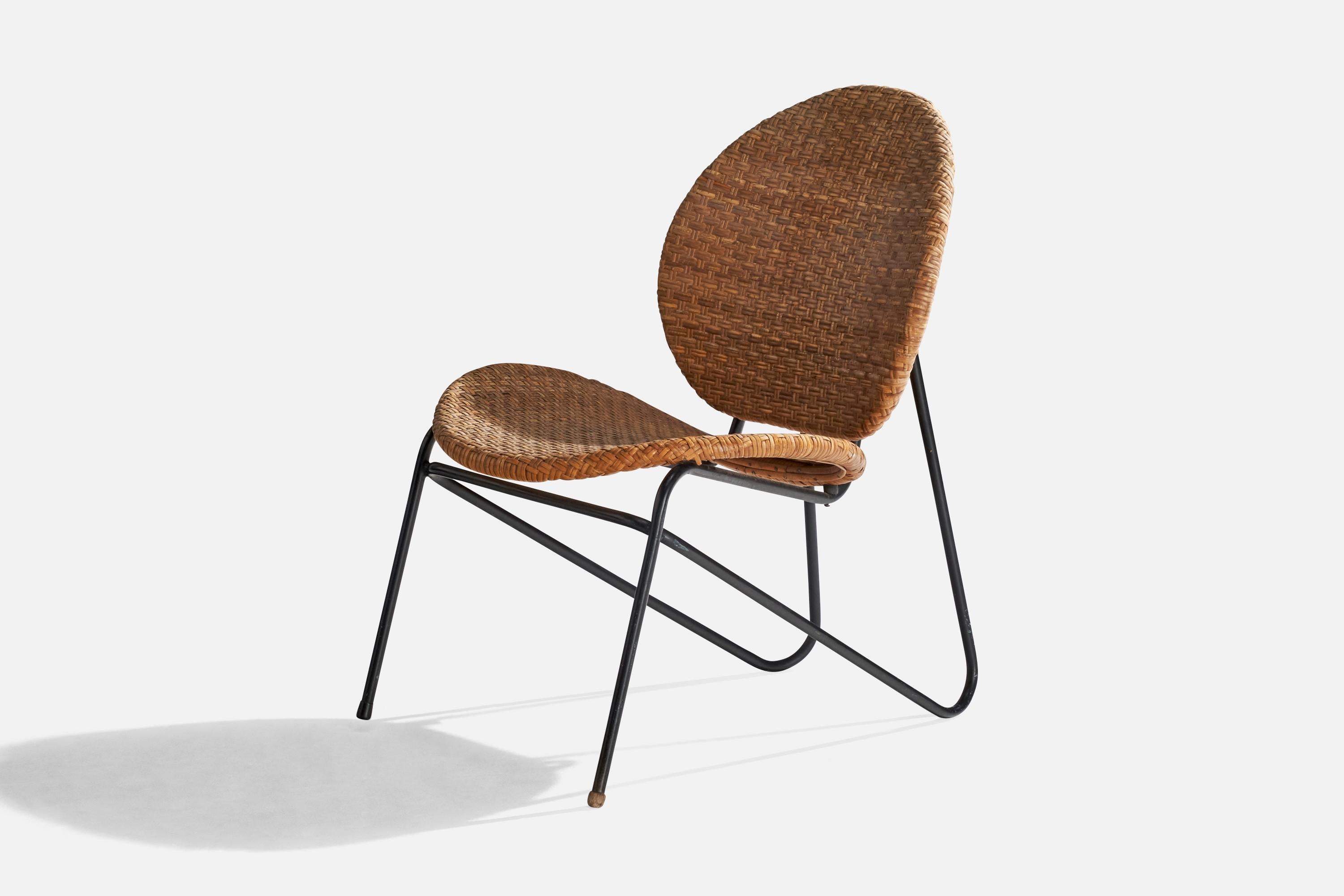 Scandinavian Modern Grete Jalk, Lounge Chair, Tubular Steel, Rattan, Denmark, 1952 For Sale