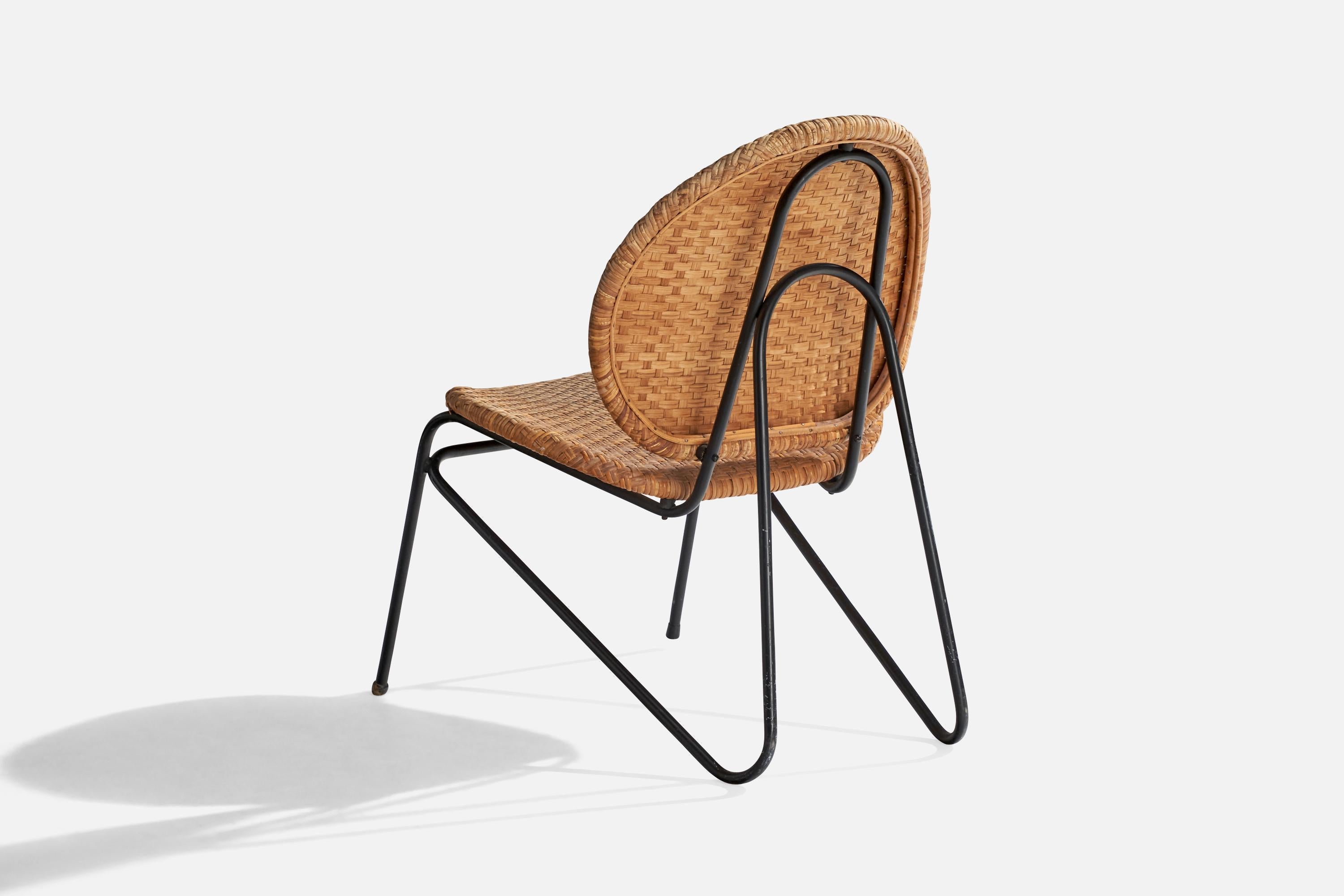 Danish Grete Jalk, Lounge Chair, Tubular Steel, Rattan, Denmark, 1952 For Sale