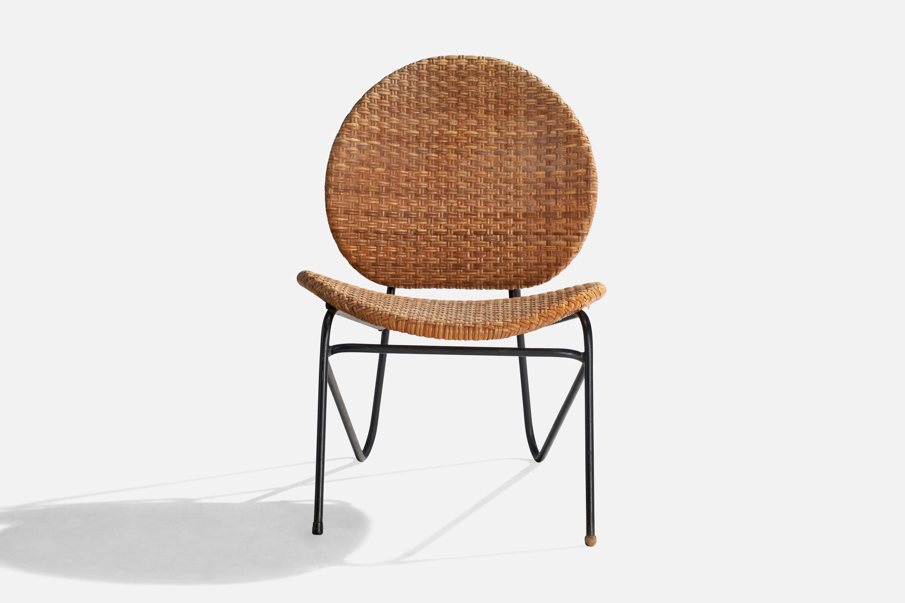Grete Jalk, Lounge Chair, Tubular Steel, Rattan, Denmark, 1952 In Good Condition For Sale In High Point, NC