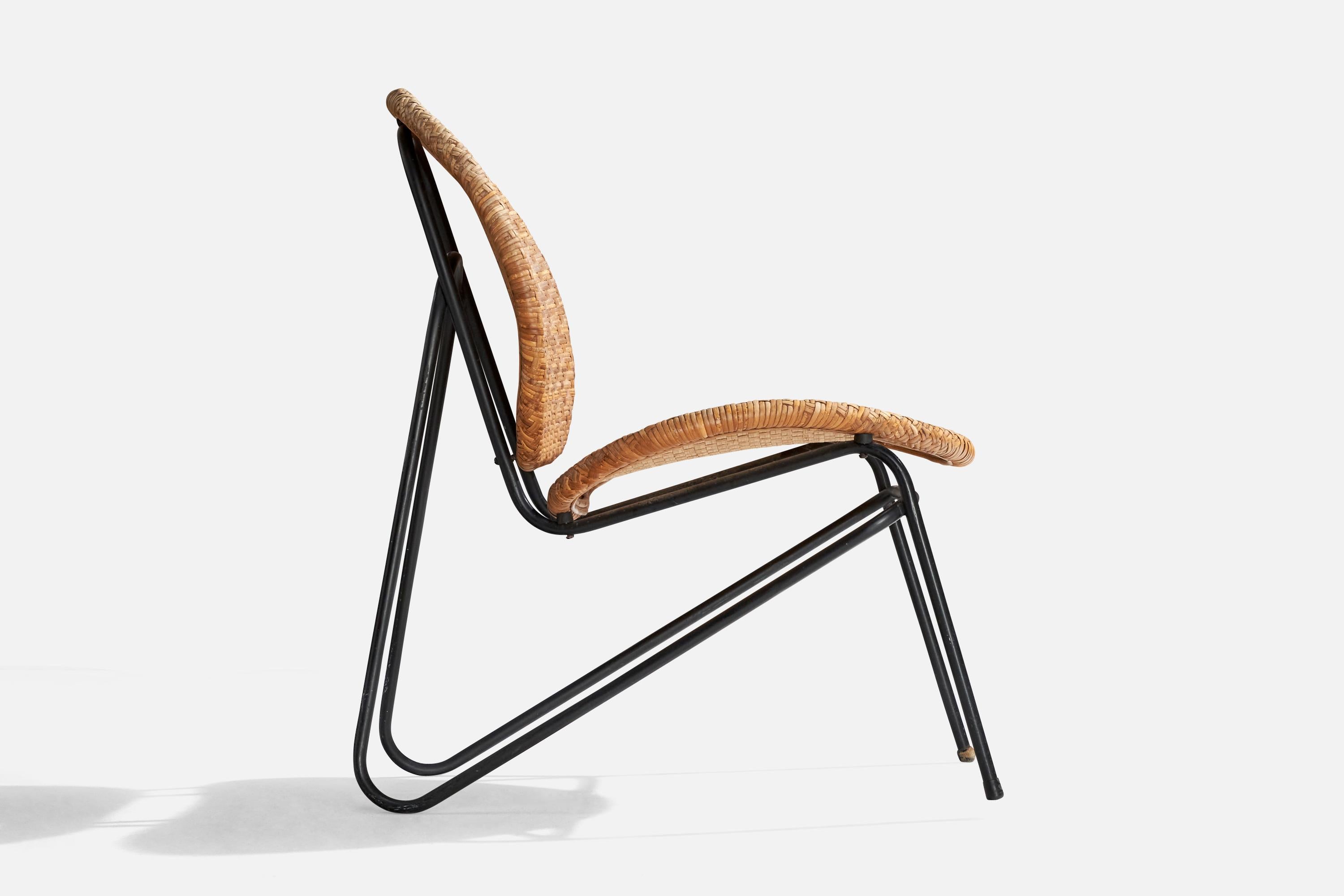 Mid-20th Century Grete Jalk, Lounge Chair, Tubular Steel, Rattan, Denmark, 1952 For Sale