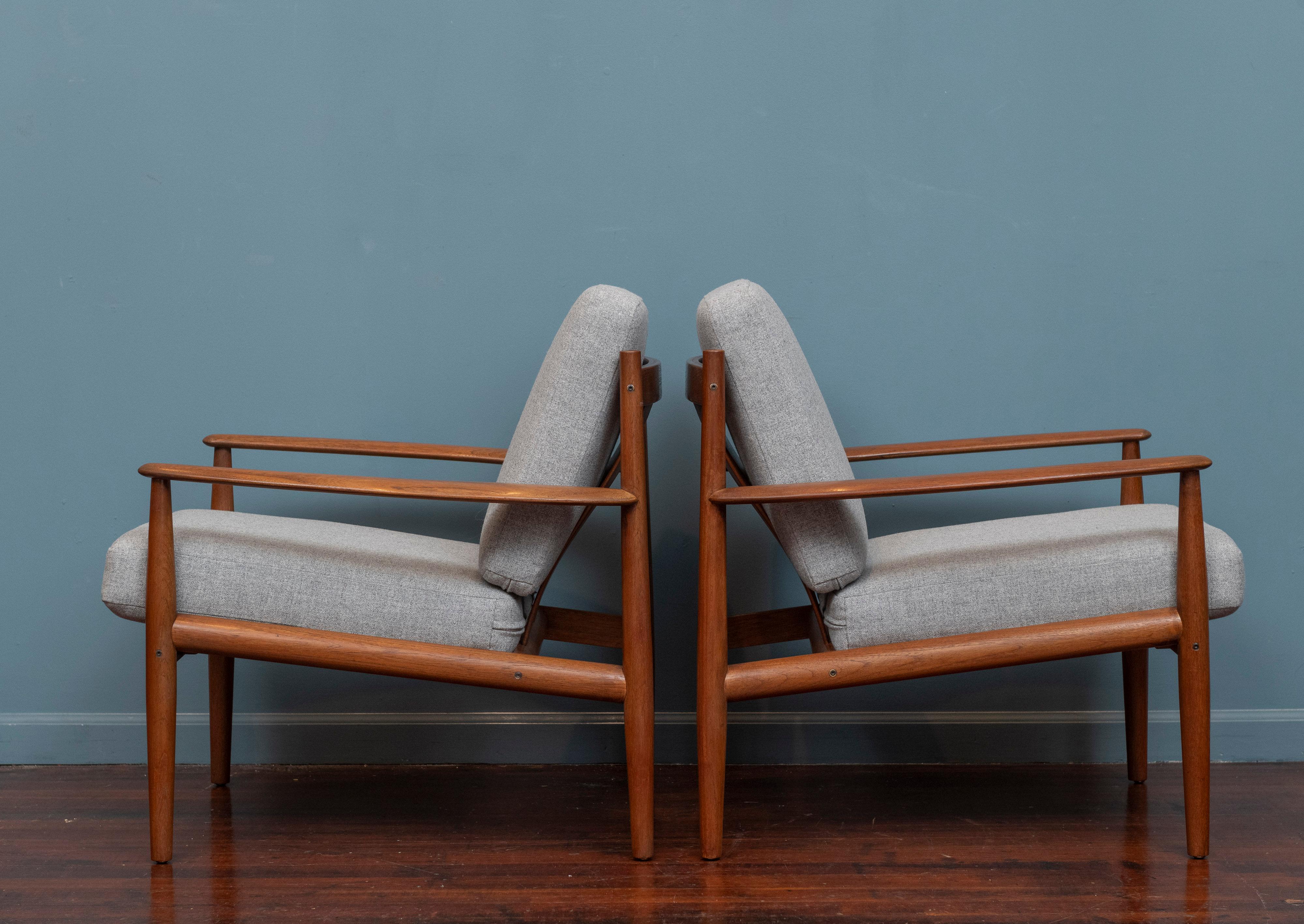 Grete Jalk Lounge Chairs for France & Son Model 128 In Good Condition For Sale In San Francisco, CA