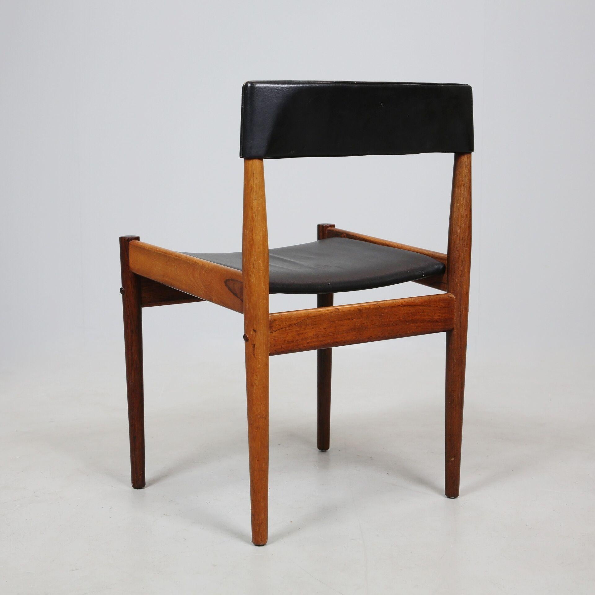 Scandinavian Modern Grete Jalk, Midcentury 4 Rosewood and Leather Chairs P Jeppesens Denmark  For Sale