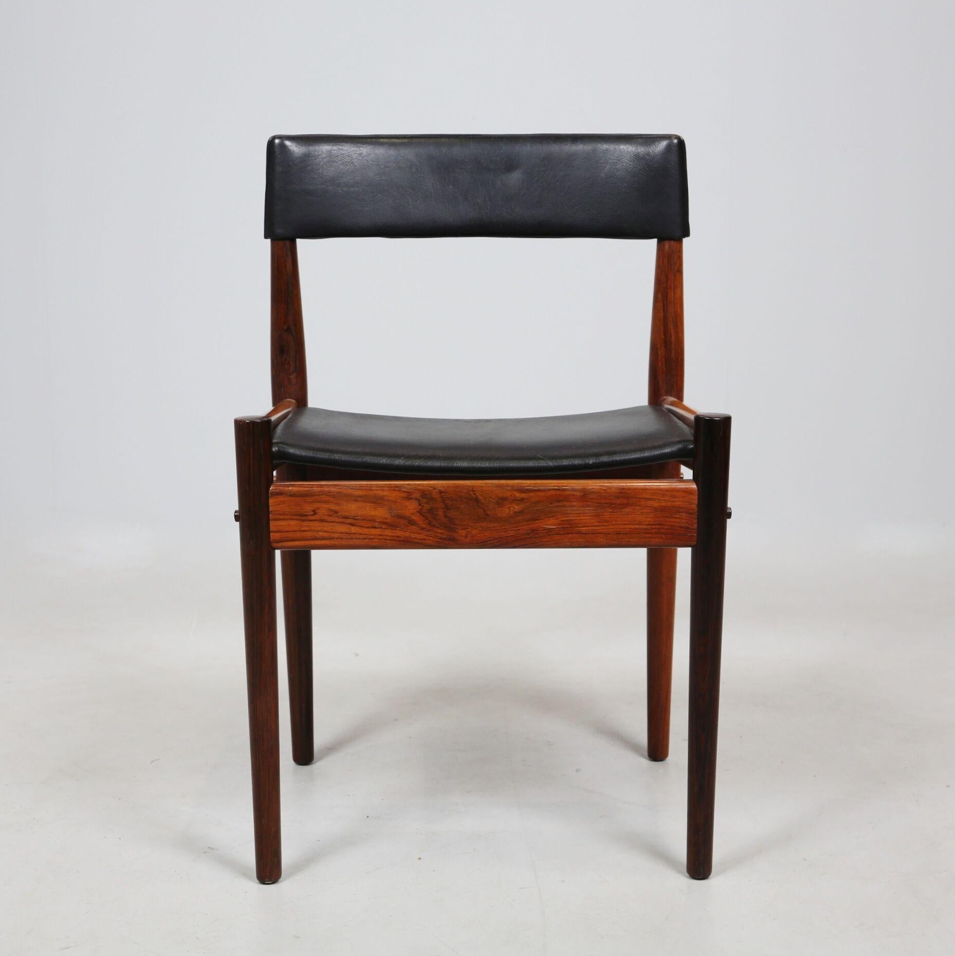 Danish Grete Jalk, Midcentury 4 Rosewood and Leather Chairs P Jeppesens Denmark  For Sale