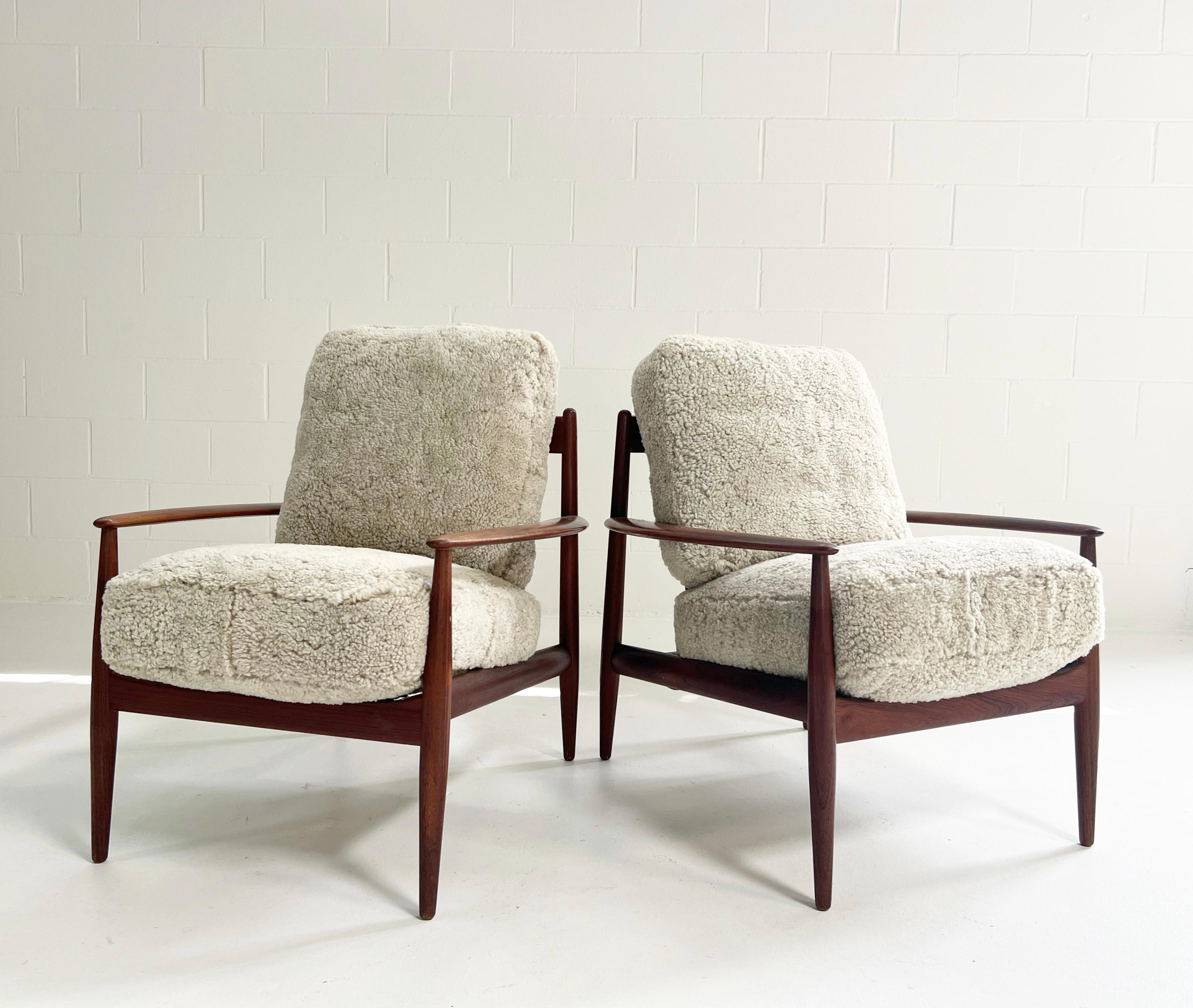 Grete Jalk Model 118 Lounge Chairs in Shearling, Pair 5
