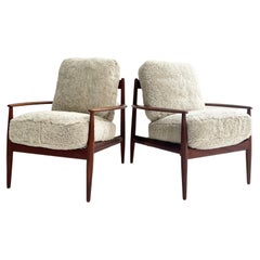 Grete Jalk Model 118 Lounge Chairs in Shearling, Pair