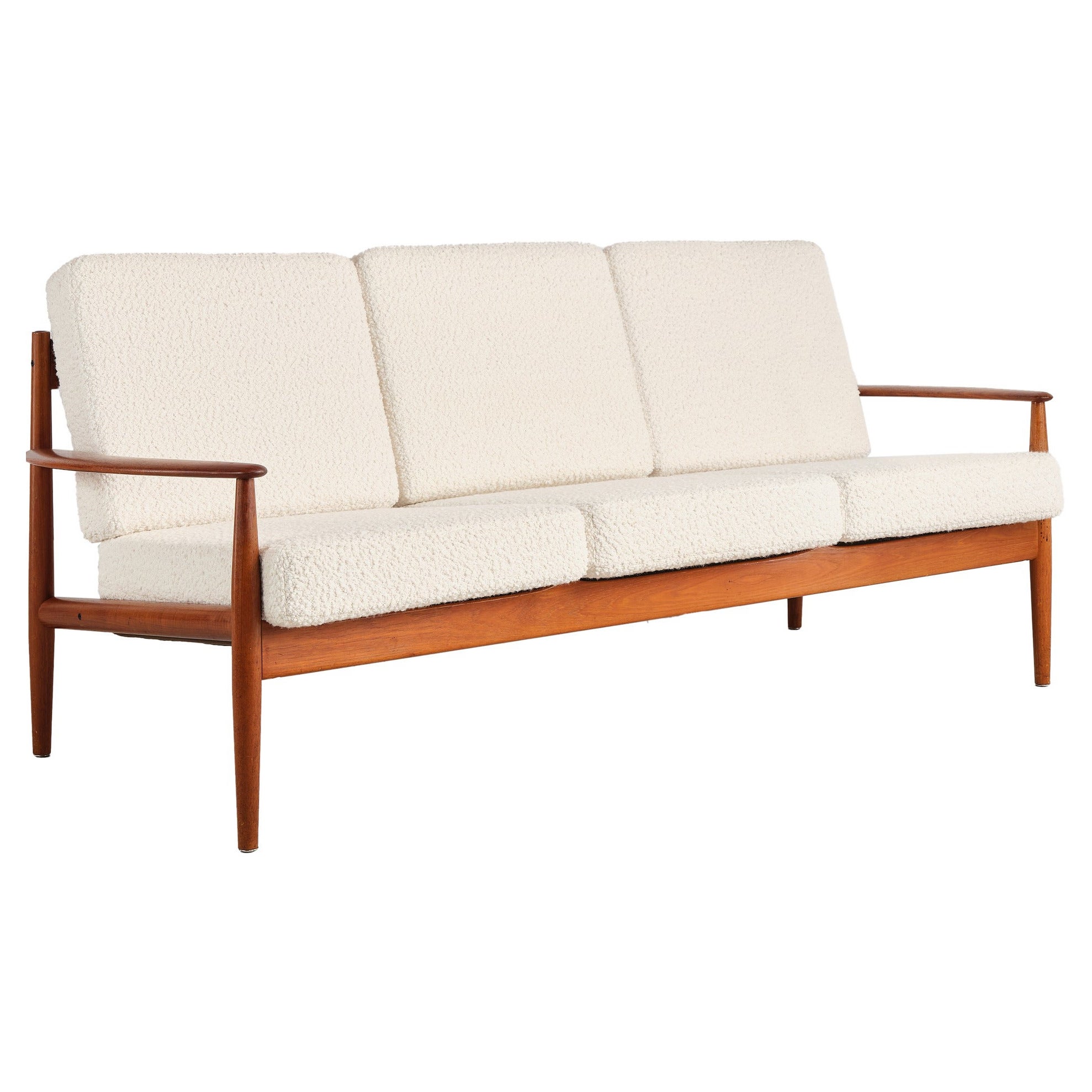 Grete Jalk Model 118 Three Seat Teak Sofa with Bouclé, France and Søn, 1950s