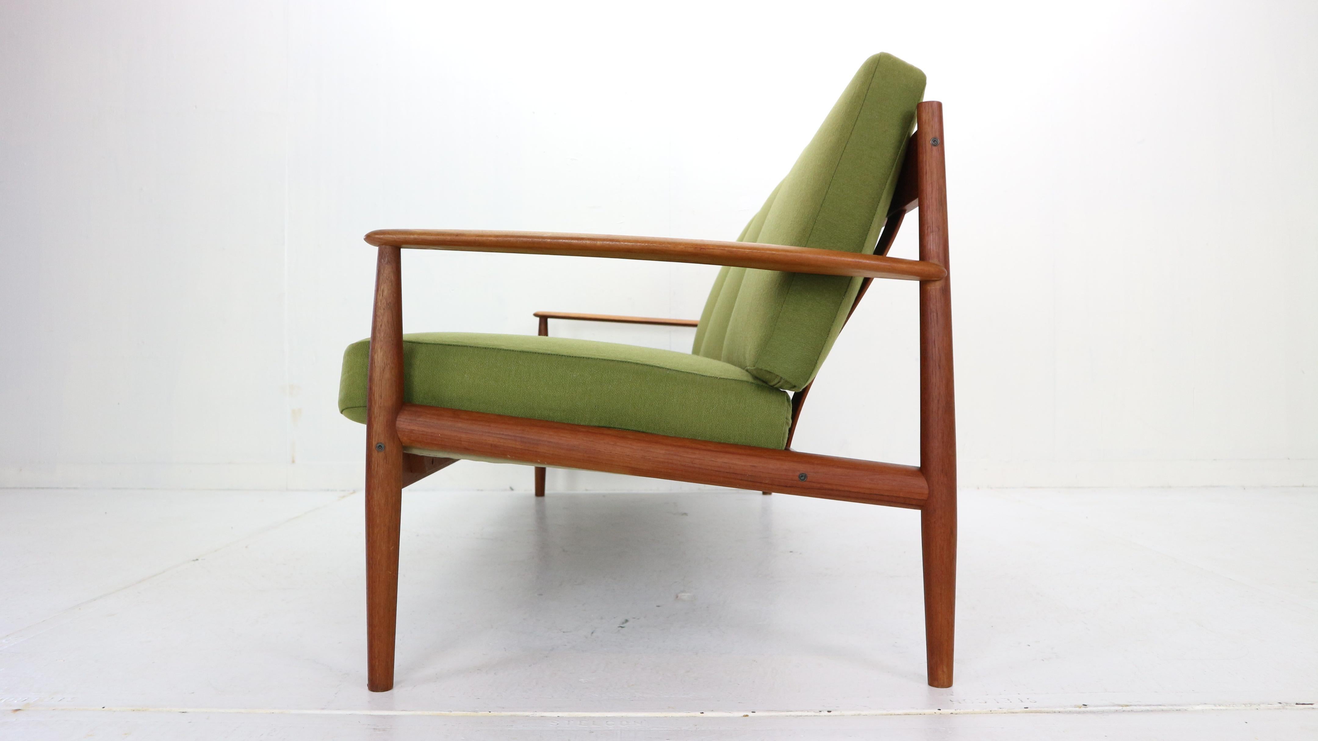 Wool Grete Jalk Model- 118 Three-Seat Teak Sofa for France & Son, Denmark, 1963
