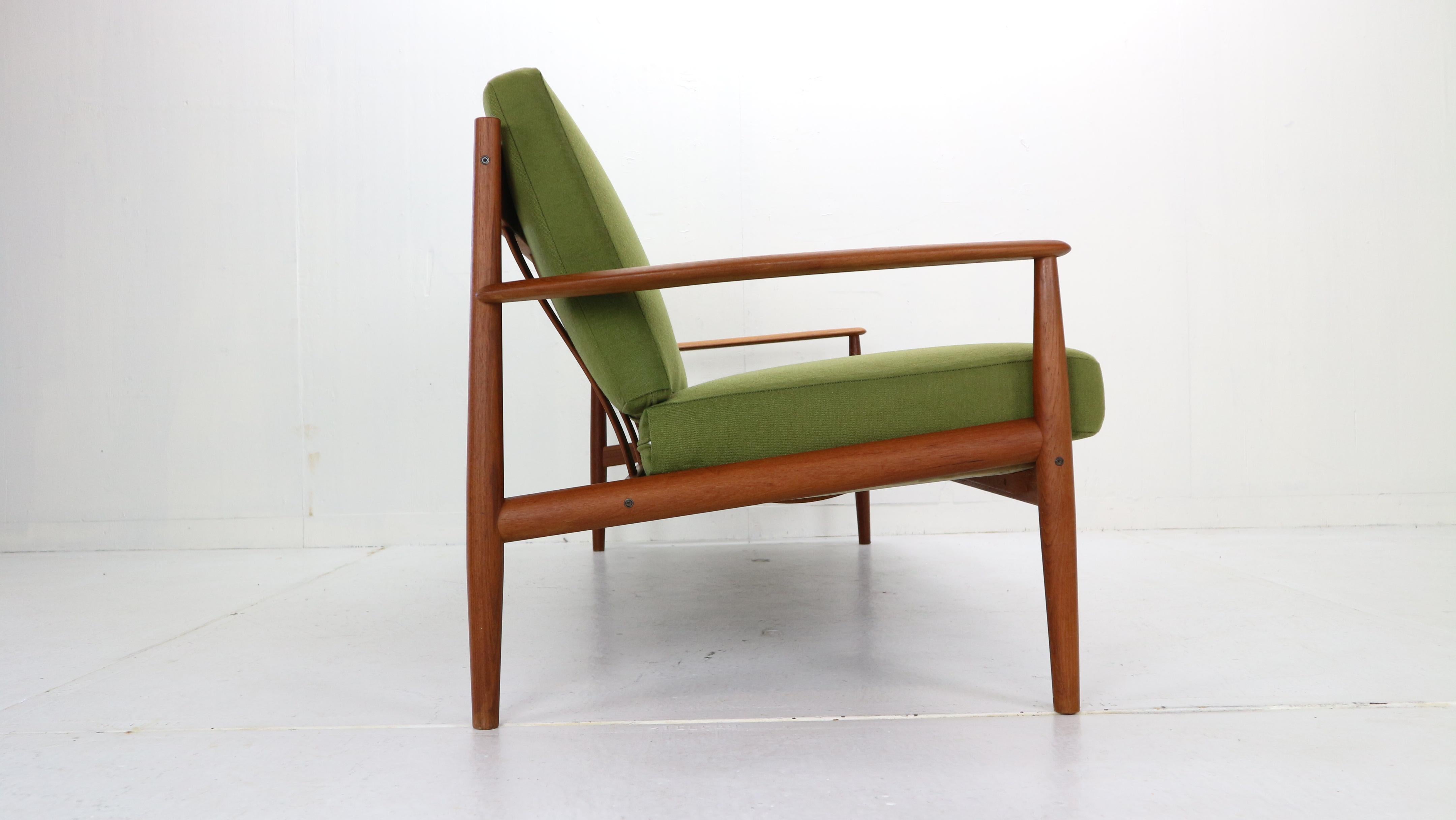 Scandinavian Modern Grete Jalk Model- 118 Three-Seat Teak Sofa for France & Son, Denmark, 1963