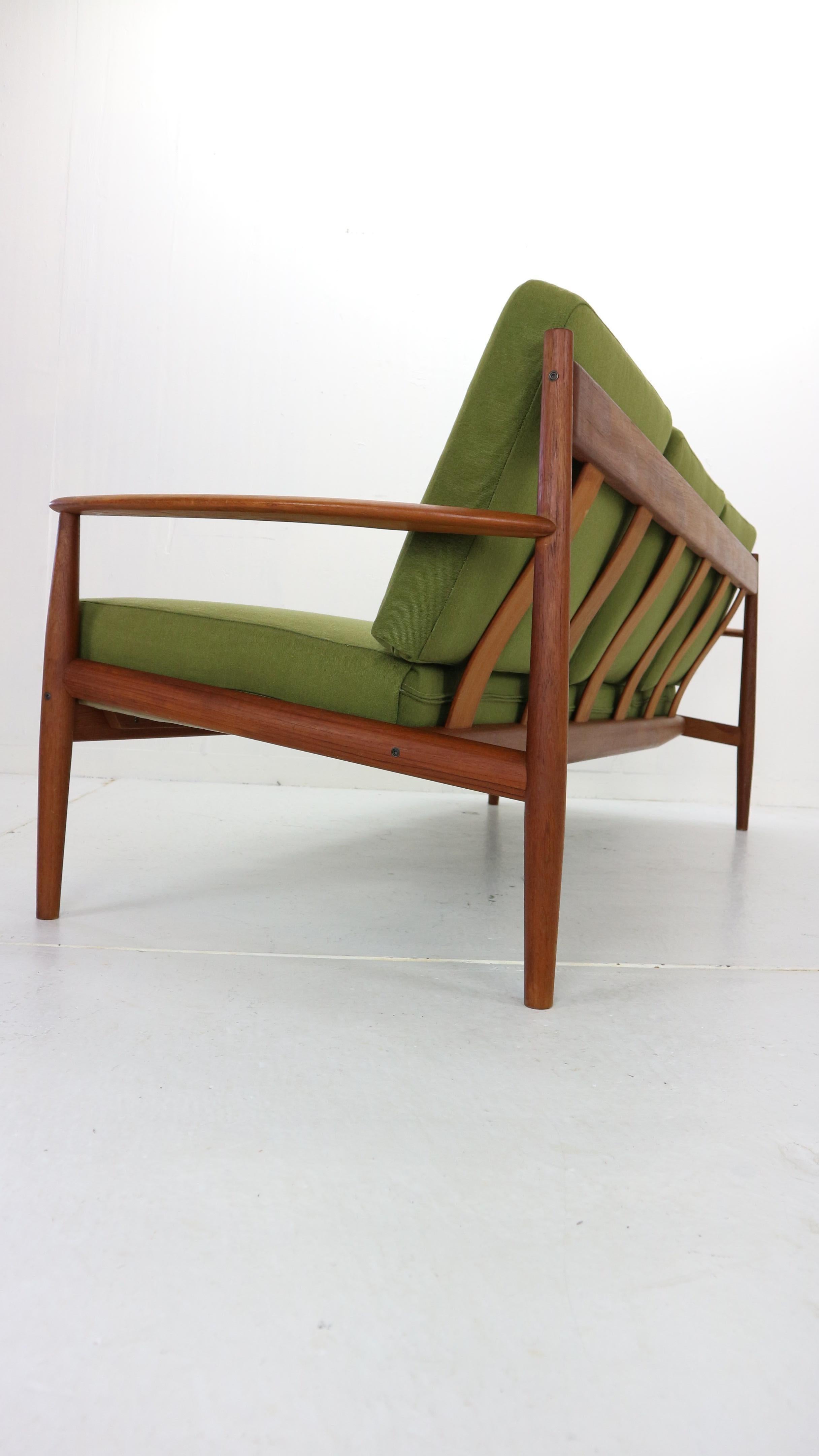 Mid-20th Century Grete Jalk Model- 118 Three-Seat Teak Sofa for France & Son, Denmark, 1963