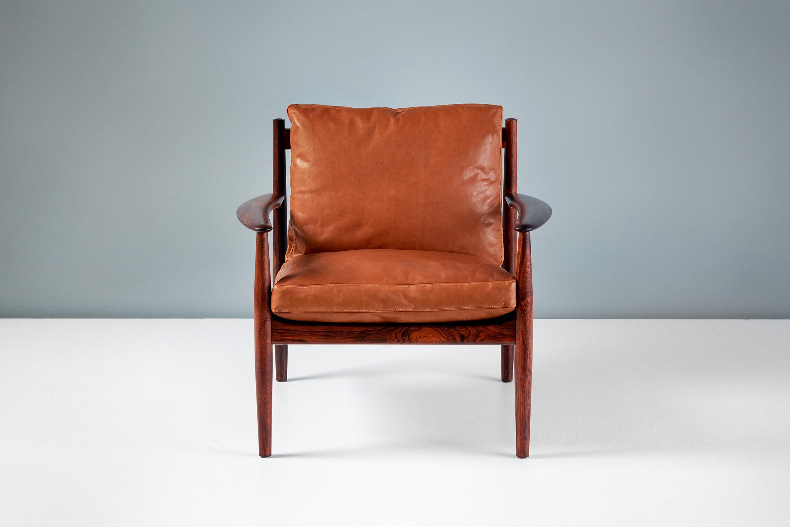 Scandinavian Modern Grete Jalk Model 128 Rosewood Lounge Chairs c1960s