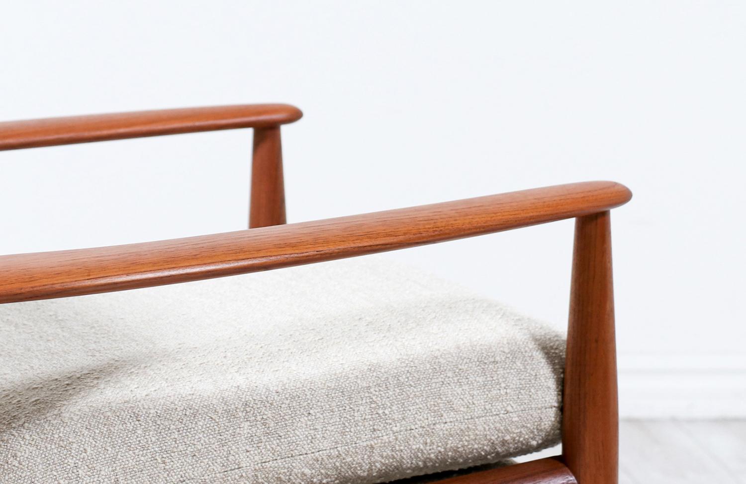 Upholstery Grete Jalk Model-128 Teak & Boucle Lounge Chair for France & Søn For Sale