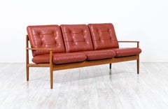Grete Jalk Model-128 Cognac Leather & Teak 3-Seater Sofa for France & Søn