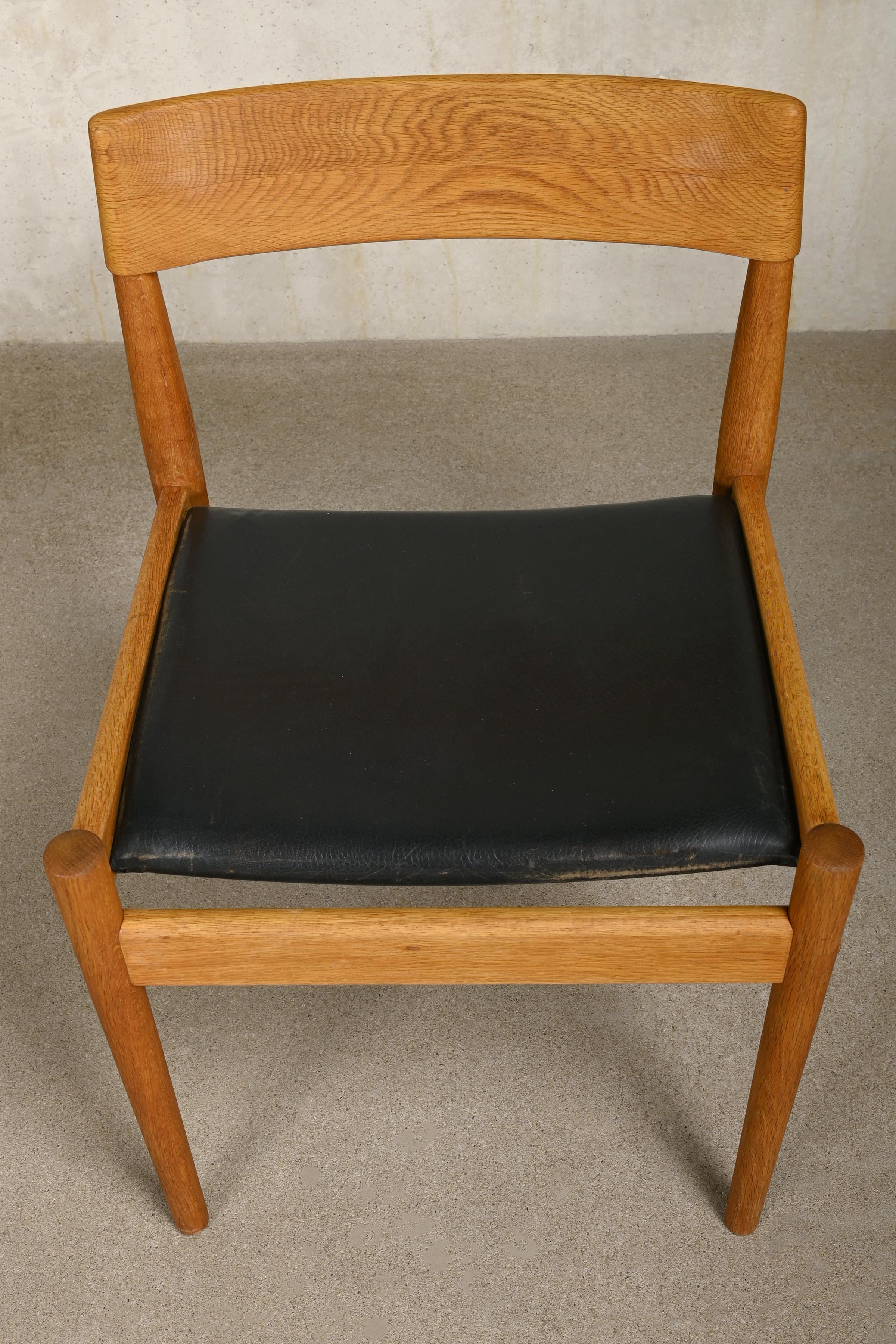 Grete Jalk Oak and Black leather Dining Chairs model P J 3-2 for P. Jeppesen 8