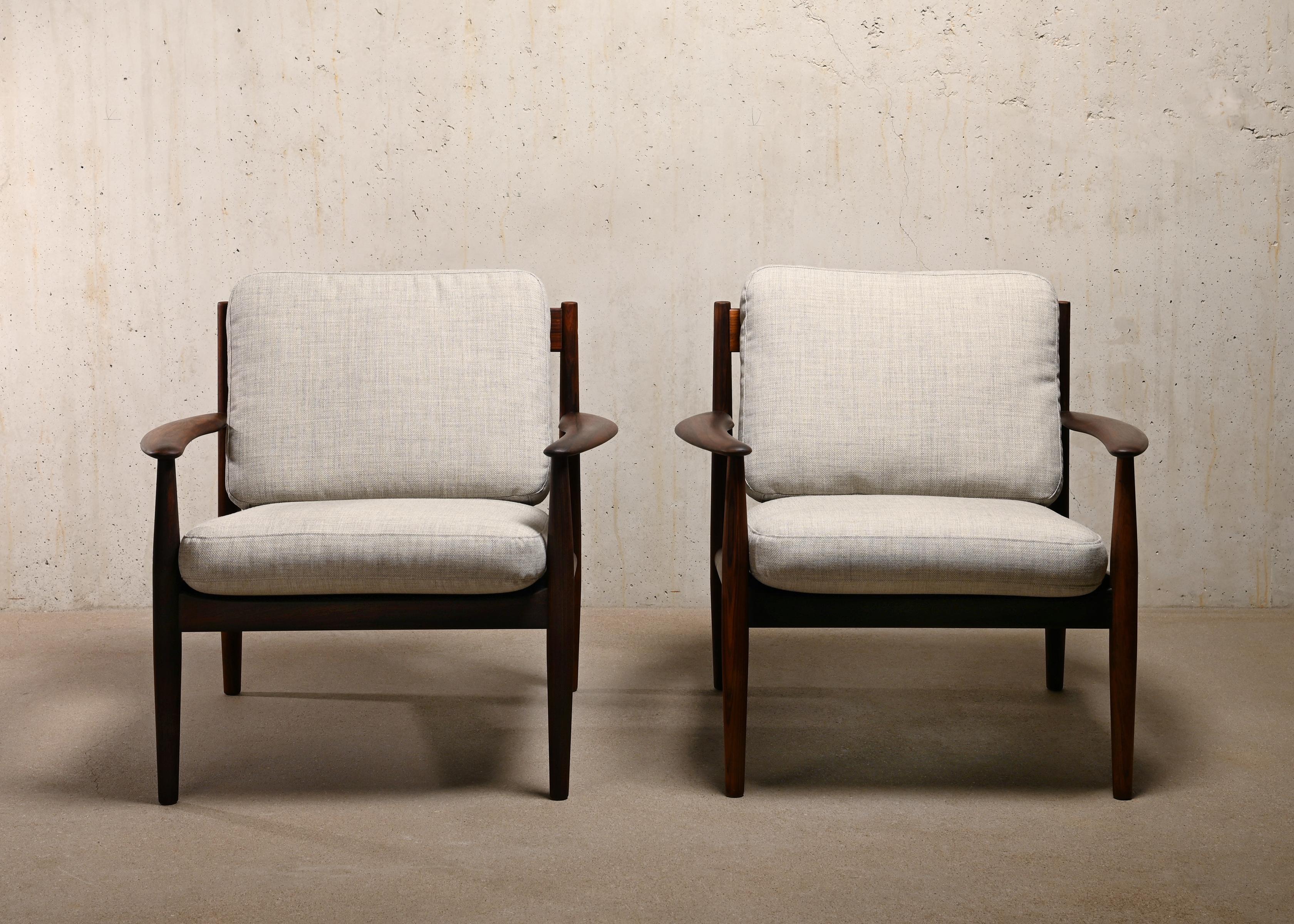 Mid-20th Century Grete Jalk Pair of Brazilian Rosewood Easy Chairs for France & Søn, Denmark