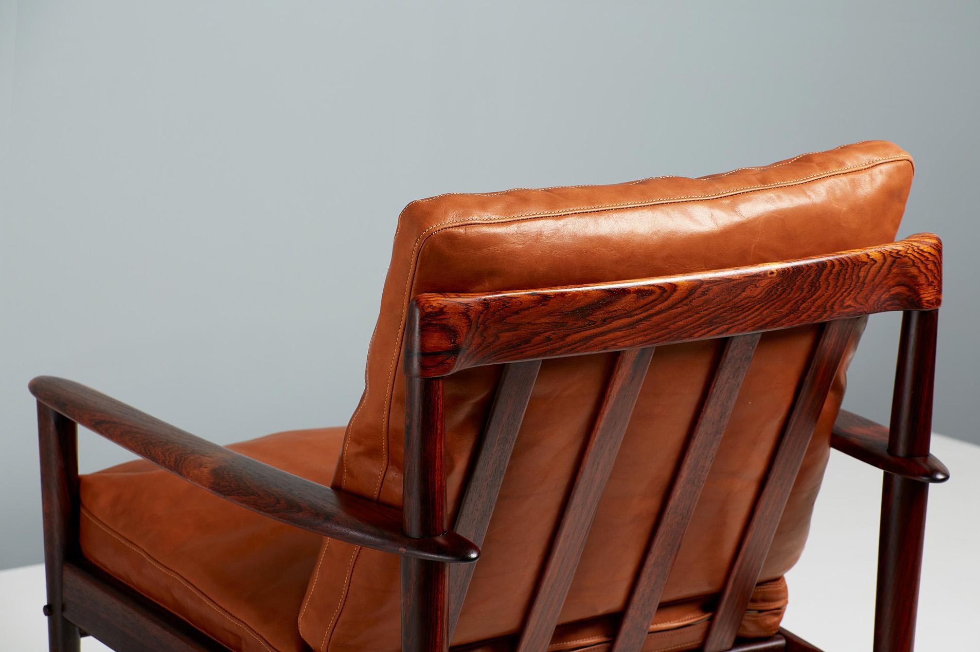 Leather Grete Jalk PJ-56 Rosewood Lounge, Chair 1950s