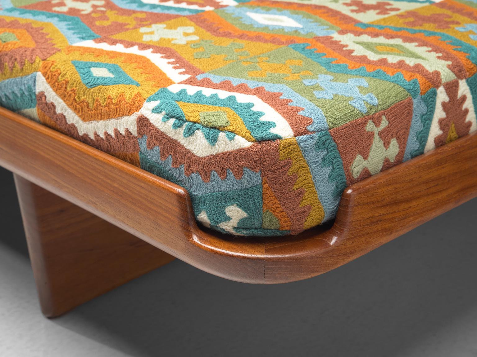 Danish Grete Jalk Reupholstered Daybed in Colorful Pierre Frey Fabric
