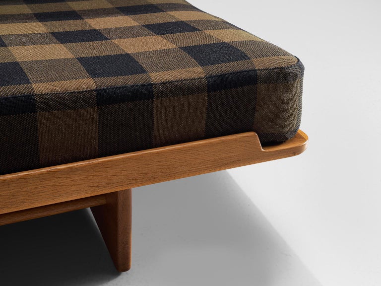 Grete Jalk Sofa in Oak and Checked Fabric with Hidden Storage For Sale