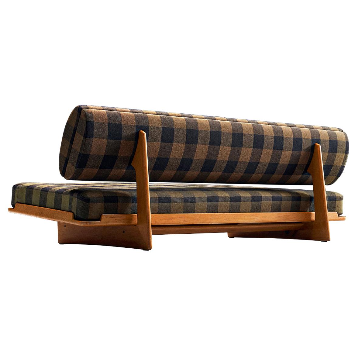 Grete Jalk Sofa in Oak and Checked Fabric with Hidden Storage For Sale