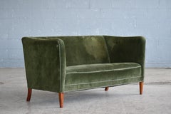 Grete Jalk Style Danish Midcentury Two-Seat Sofa in Green Corduroy