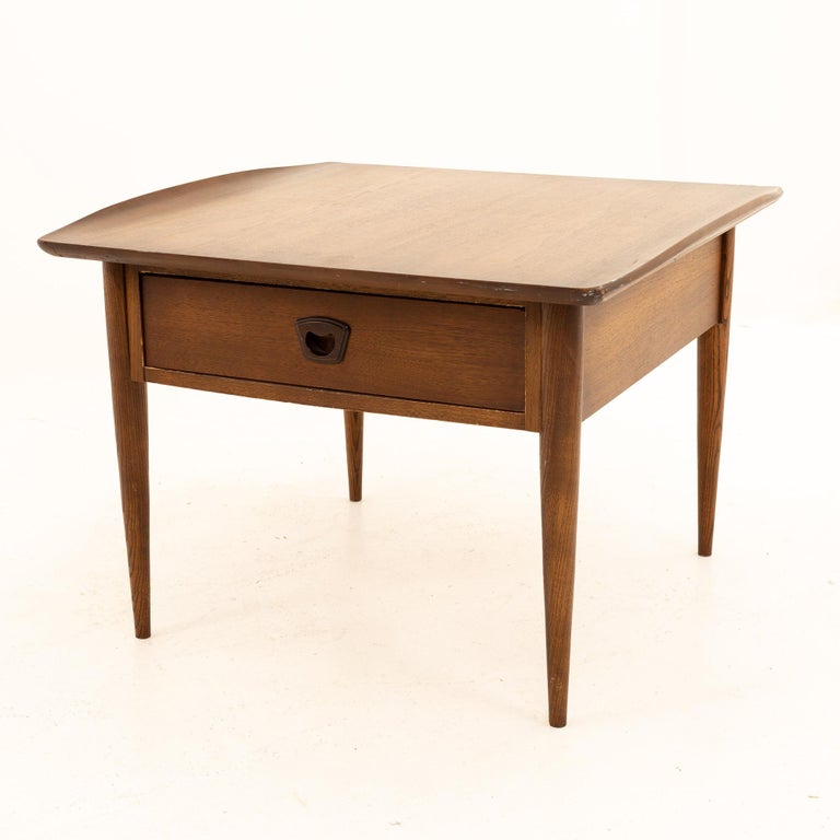 Grete Jalk style lane mid century walnut side end table
This table is 29 wide x 28 deep x 21 inches high

All pieces of furniture can be had in what we call restored vintage condition. That means the piece is restored upon purchase so it’s free