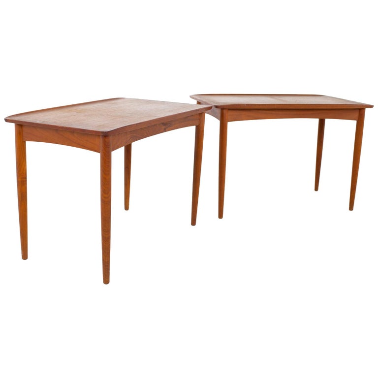Grete Jalk Style Mid Century Danish Teak Side End Tables, a Pair For Sale
