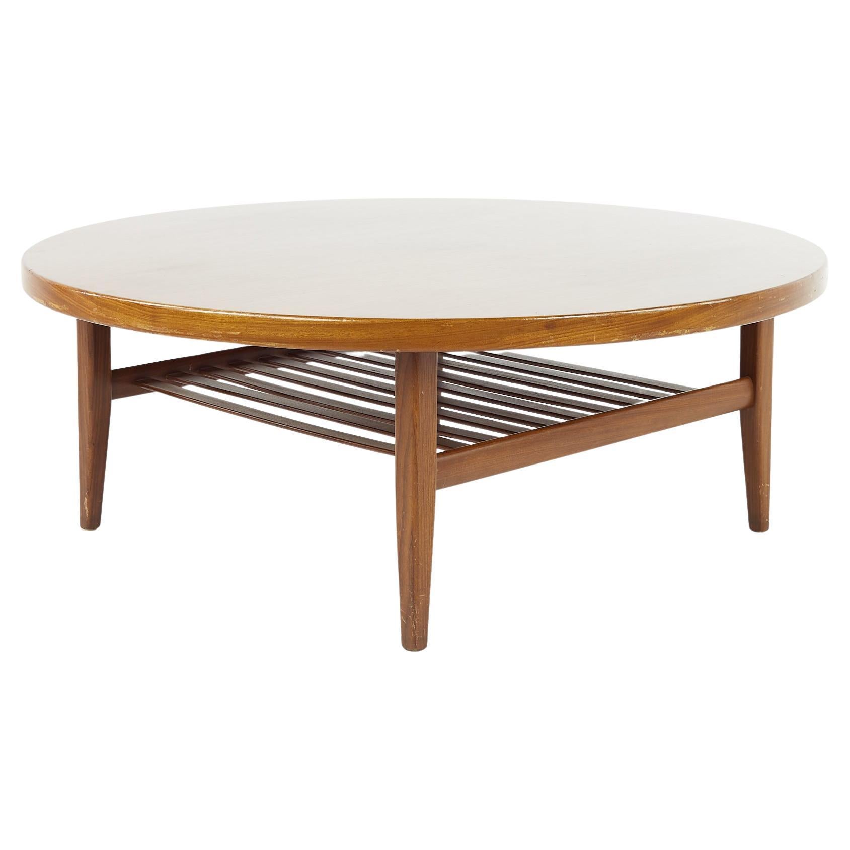 Grete Jalk Style Mid Century Round Walnut Coffee Table