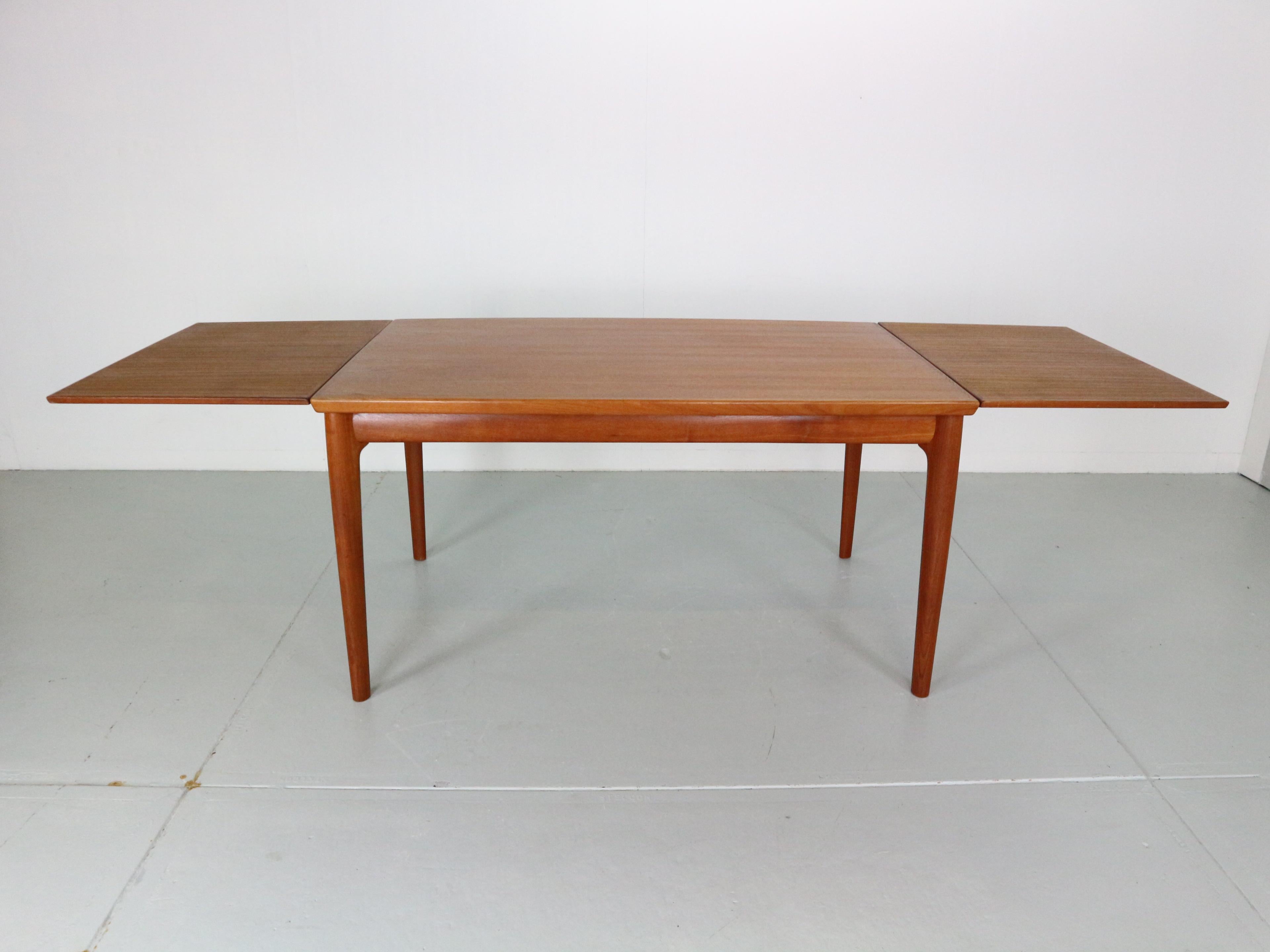 This teak extendable dining table have been designed in the 1960s by the leading Danish designer Greta Jalk and manufactured for Glostrup Møbelfabrik.

The table is characterized by a very high quality of workmanship and thoughtful solutions, an