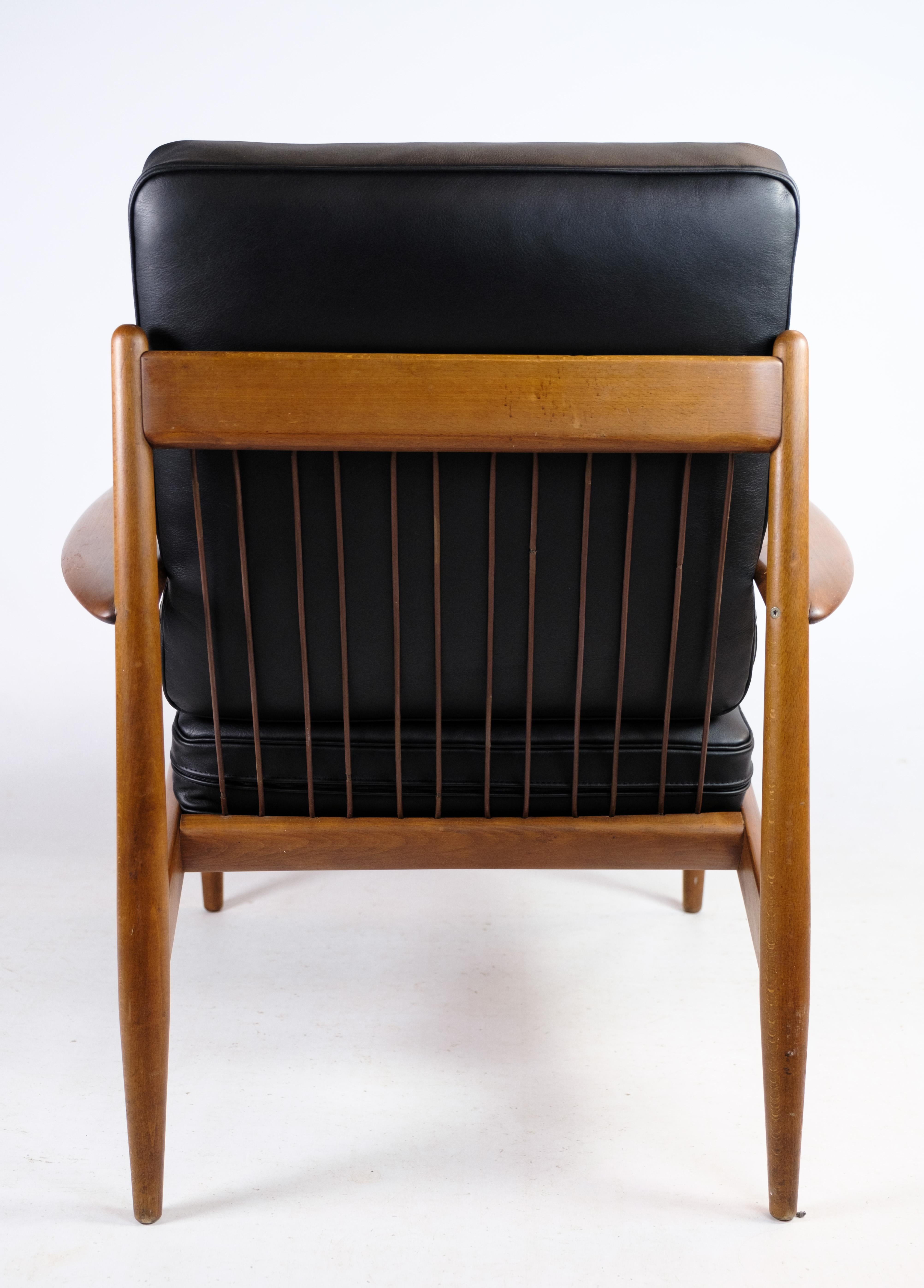 Leather Grete Jalk´s Lounge Armchair In Teak Made By France and Søn, 1960s For Sale