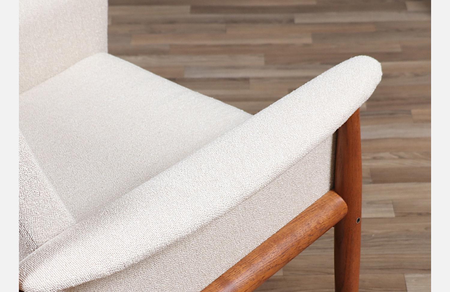 Upholstery Grete Jalk Teak & Tweed Lounge Chair for France & Søn For Sale