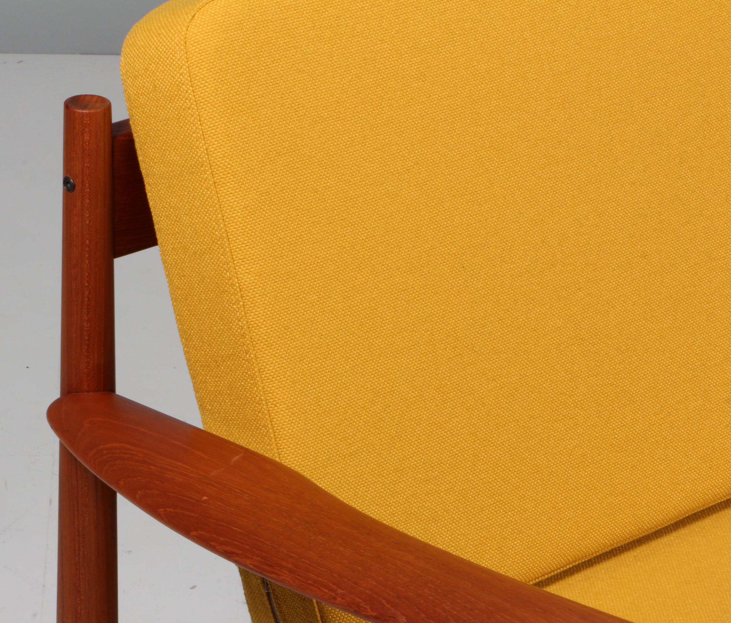 Scandinavian Modern Grete Jalk Three Seat Sofa, Teak and Hallingdal Wool from Kvadrat For Sale